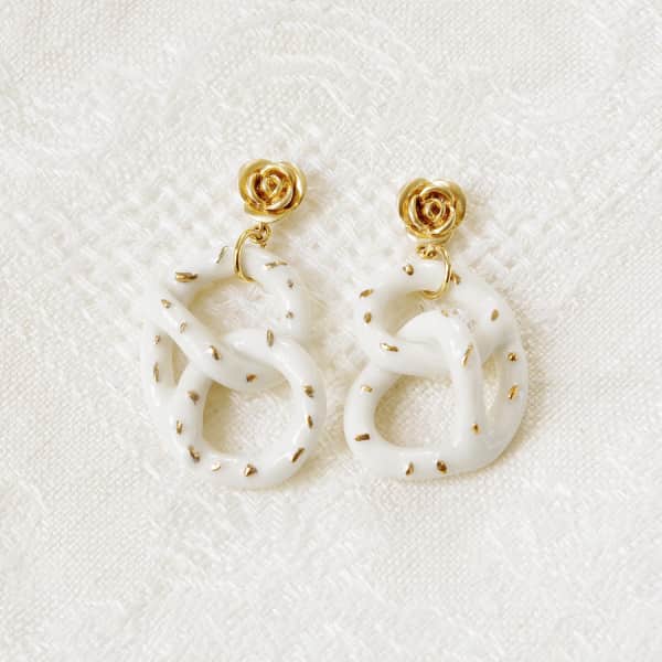 Poporcelain Golden Rose & Salted Porcelain Pretzel Earrings