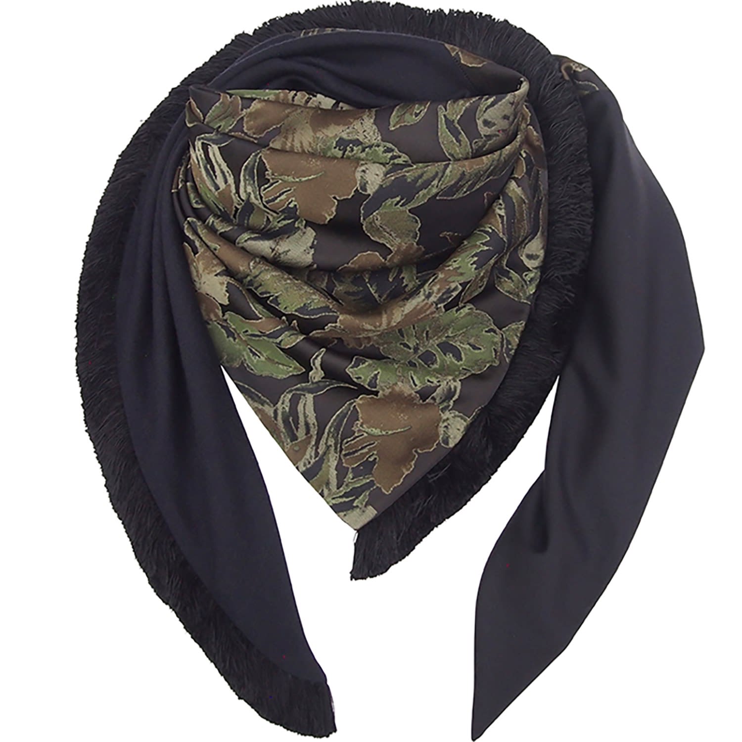 Capitana Women's Black / Green Maratea Grande – Wool, Cashmere & Jacquard Triangle Scarf With Fringe In Multi
