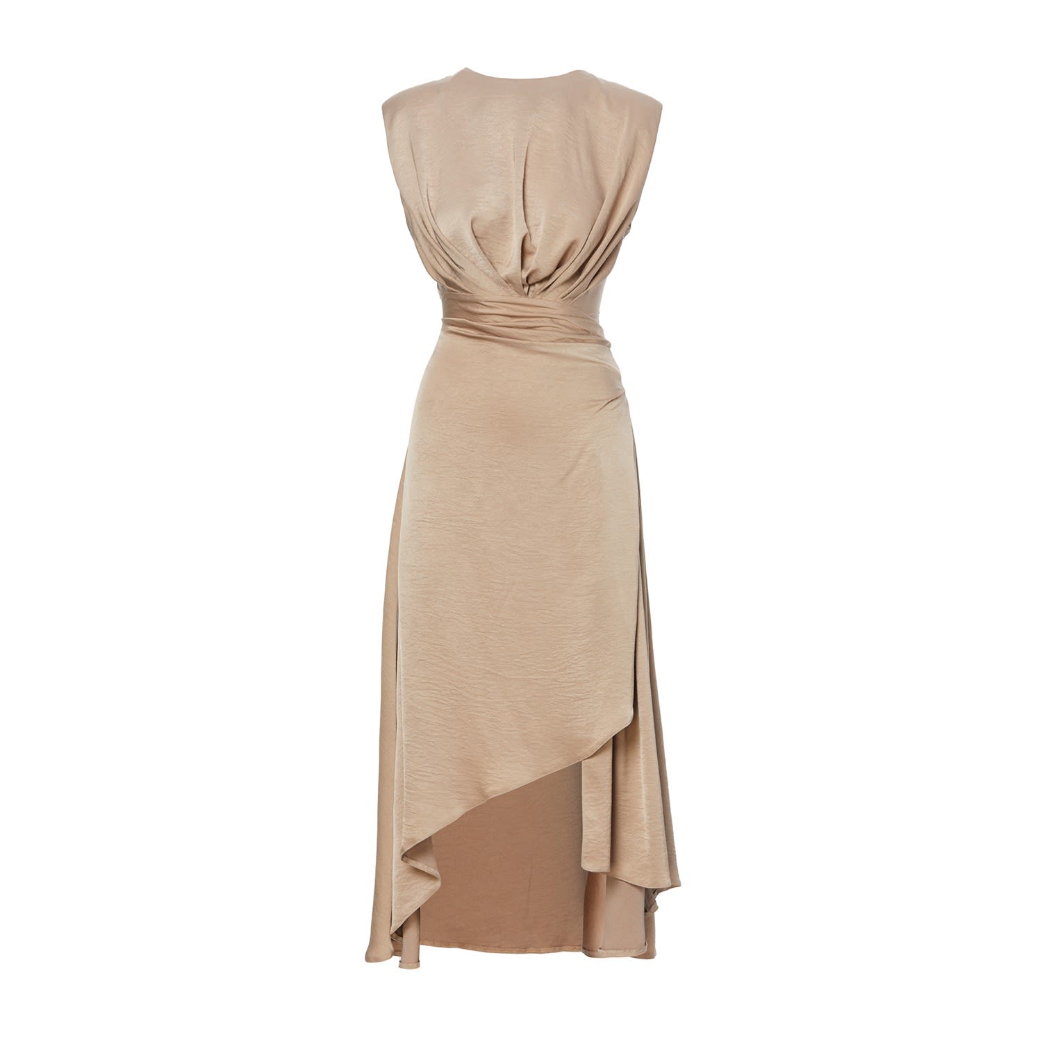 Bluzat Women's Neutrals Midi Beige Dress With Oversized Shoulders And Slit In Beige