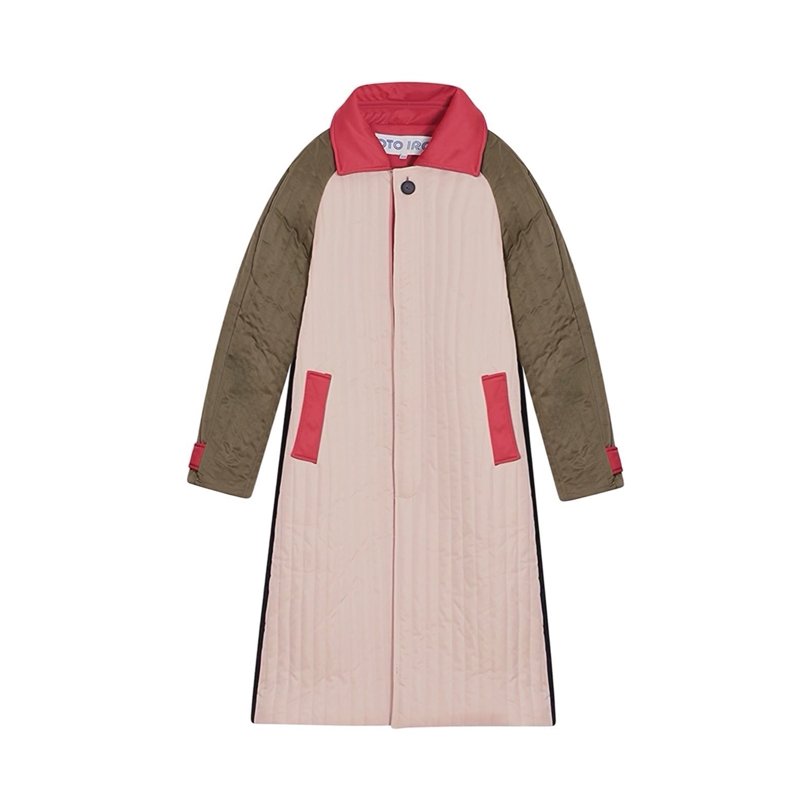 London Atelier Byproduct Women's Neutrals / Green / Black Beige Khaki Patchwork Color Block Quilt Long Jacket In Green/black