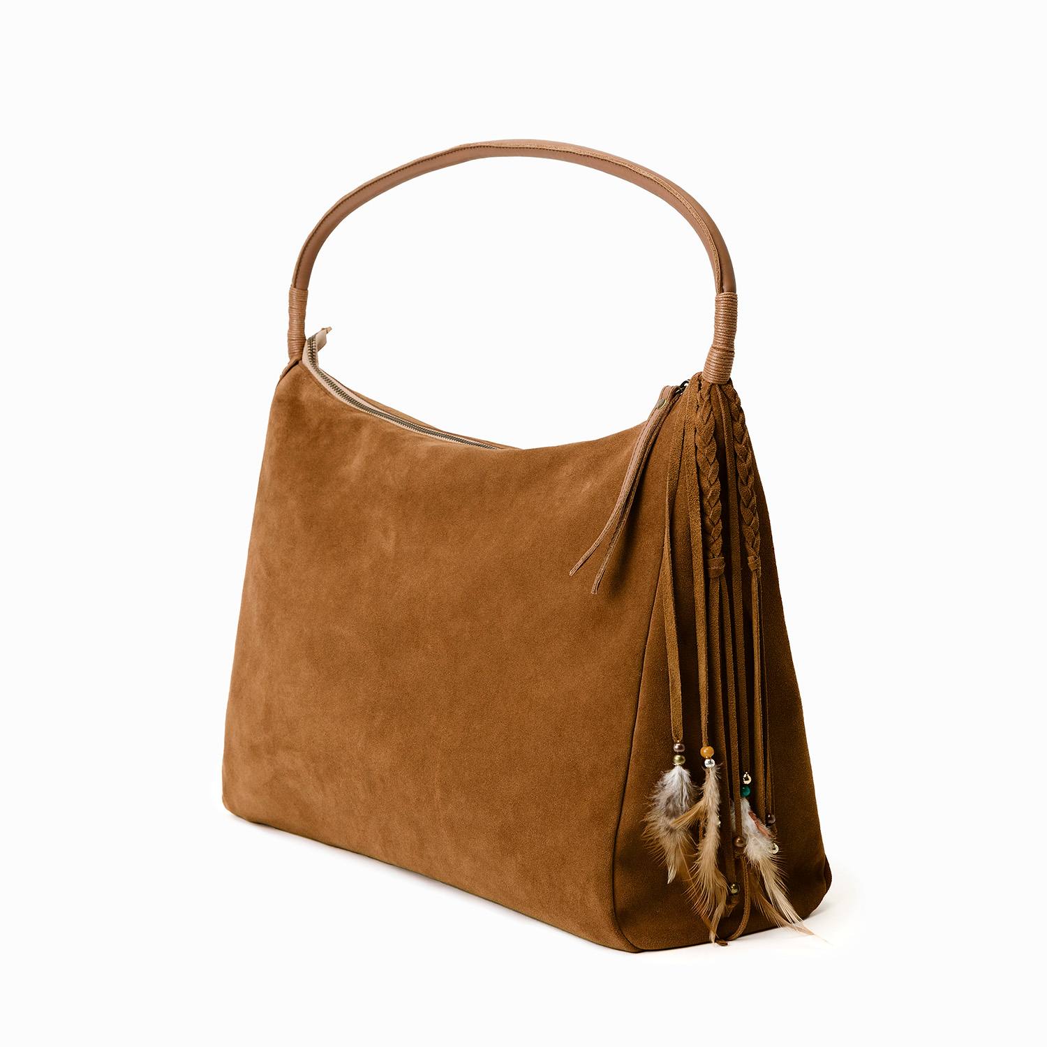 Juan-jo Women's Neutrals / Brown Brown Boho Suede Oversized Bag With Fringes