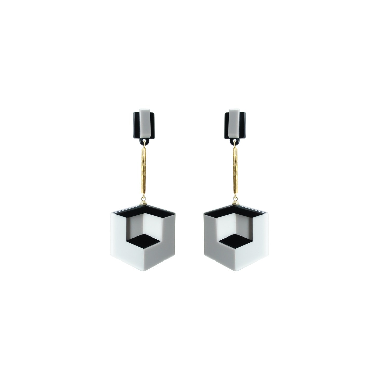 Gissa Bicalho Women's Black / White Handmade Acrylic Earring Double Cube White And Black