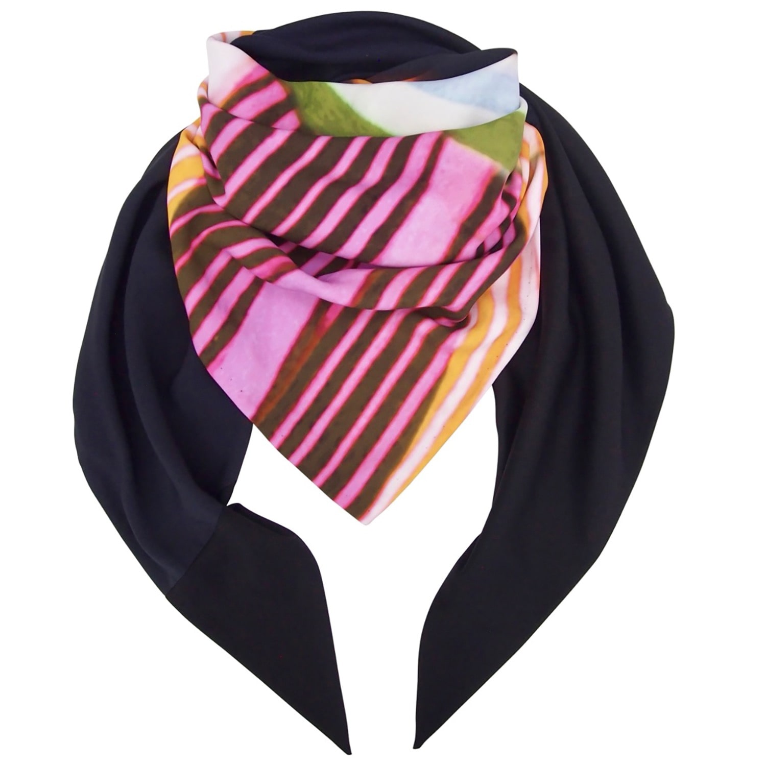 Capitana Women's Orange / Black / Pink Large Triangle Statement Scarf Montefalco Grande With Abstract Print