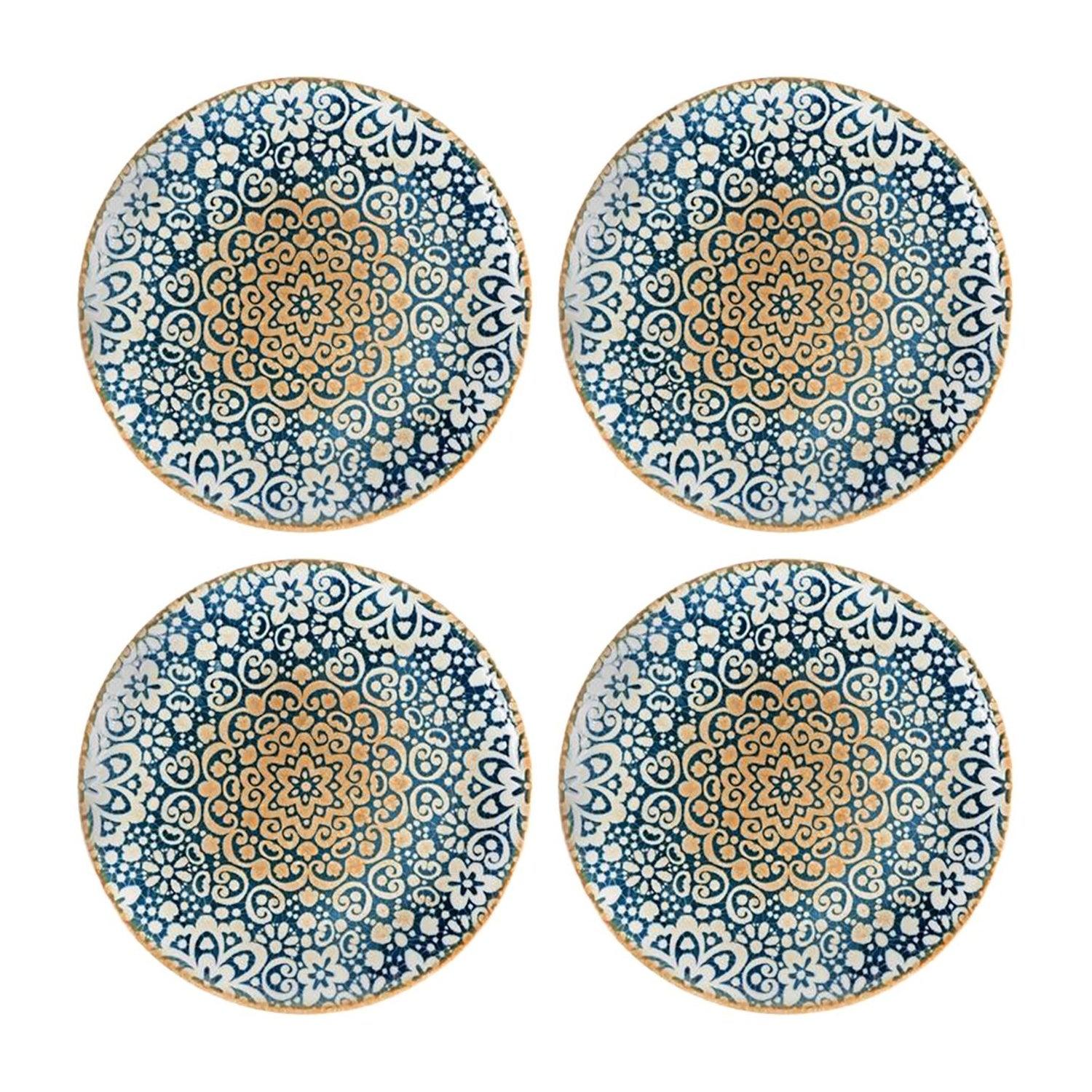 Turgla Home Blue / Brown Alhambra Round Decorated Porcelain Dinner Plate Set Of Four In Multi