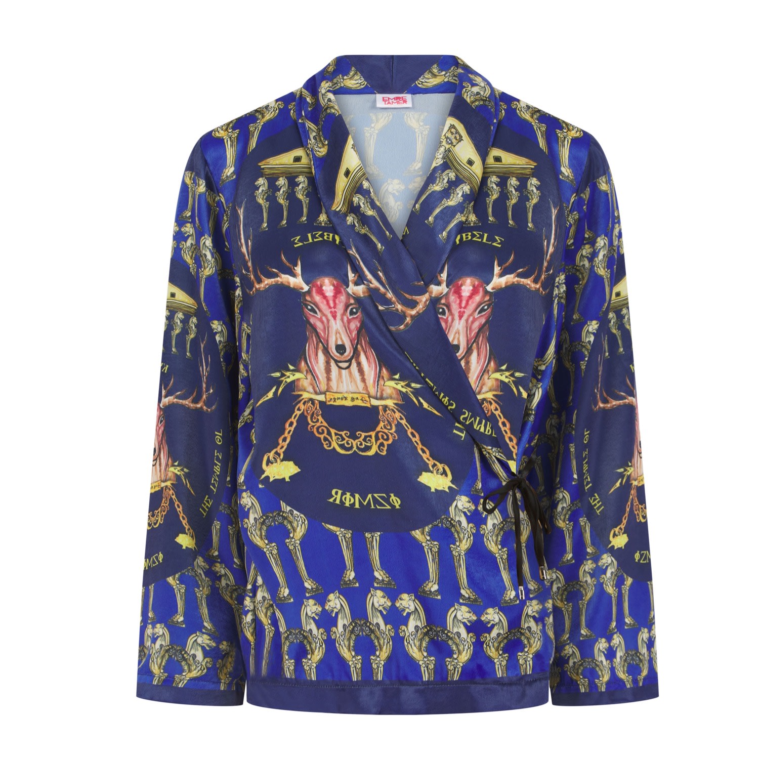 Women’s Blue / Gold Wrap Blazer- Artemis Print Small Emre Tamer-London