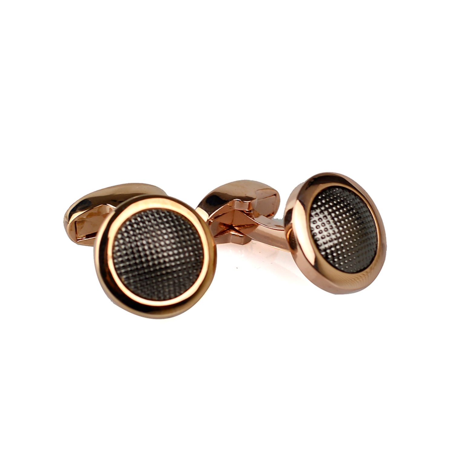 David Wej Men's Round Patterned Cufflinks – Rose Gold In Gold