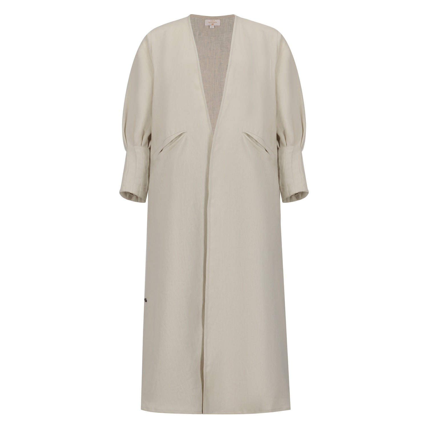 Azzalia Women's Pure Linen Abaya With Fitted Stitched Cuff In Turtle Dove Color