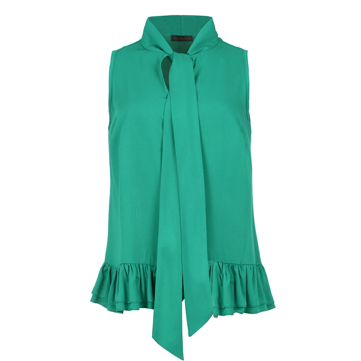 Conquista Women's Green Tie Detail Top With Frills In Green