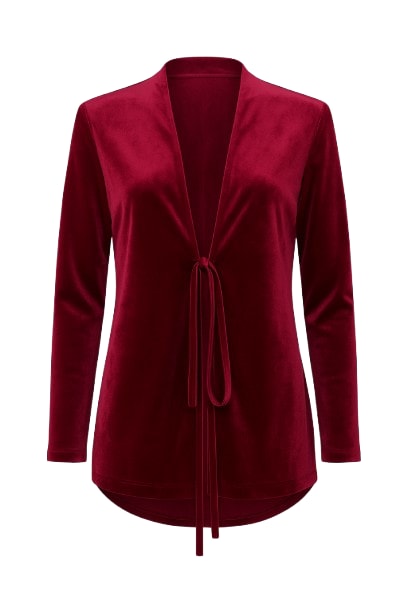 Conquista Women's Red Burgundy Velvet Cardigan With Ties In Red