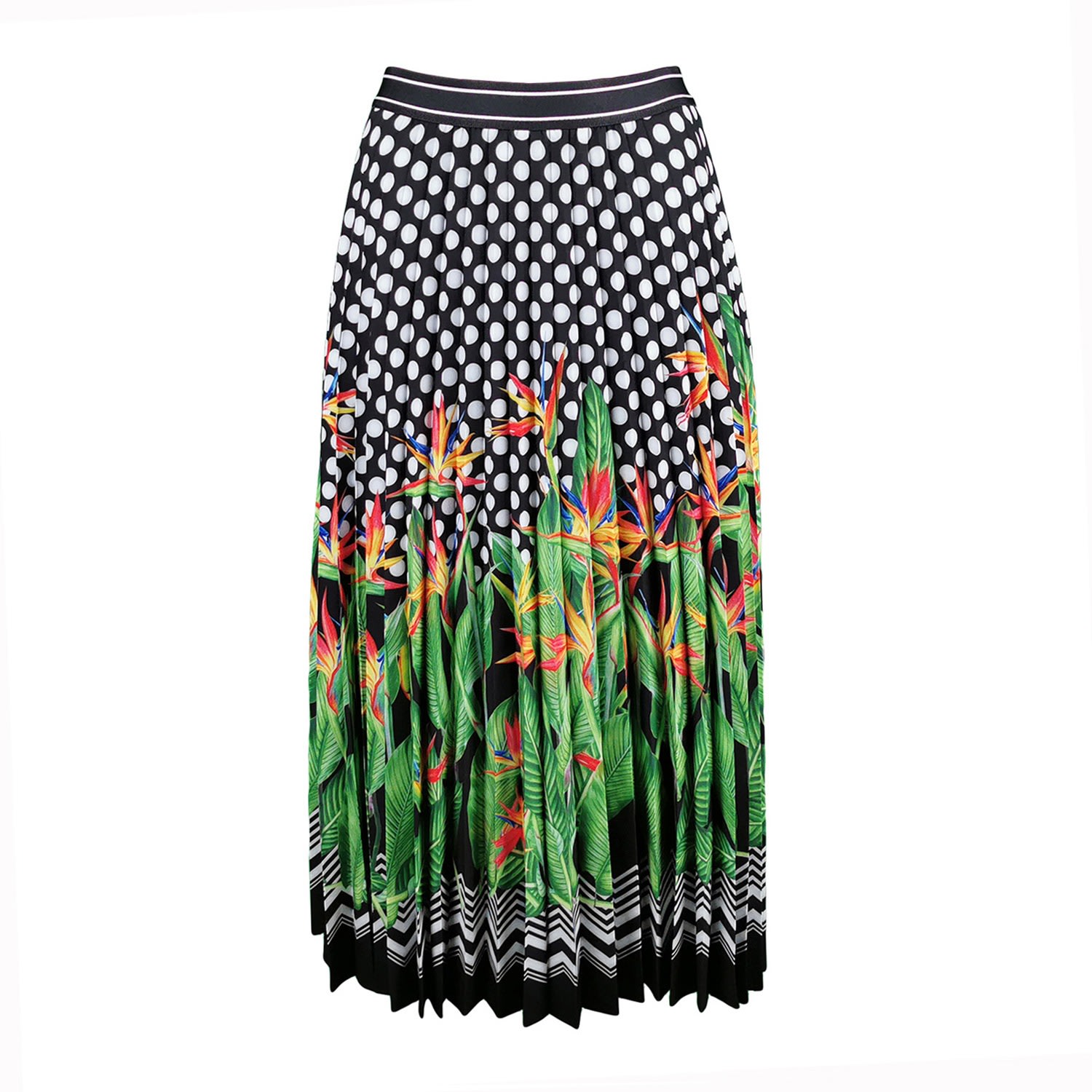 Lalipop Design Women's Polka Dot & Palm Tree Print Pleated Skirt In Black