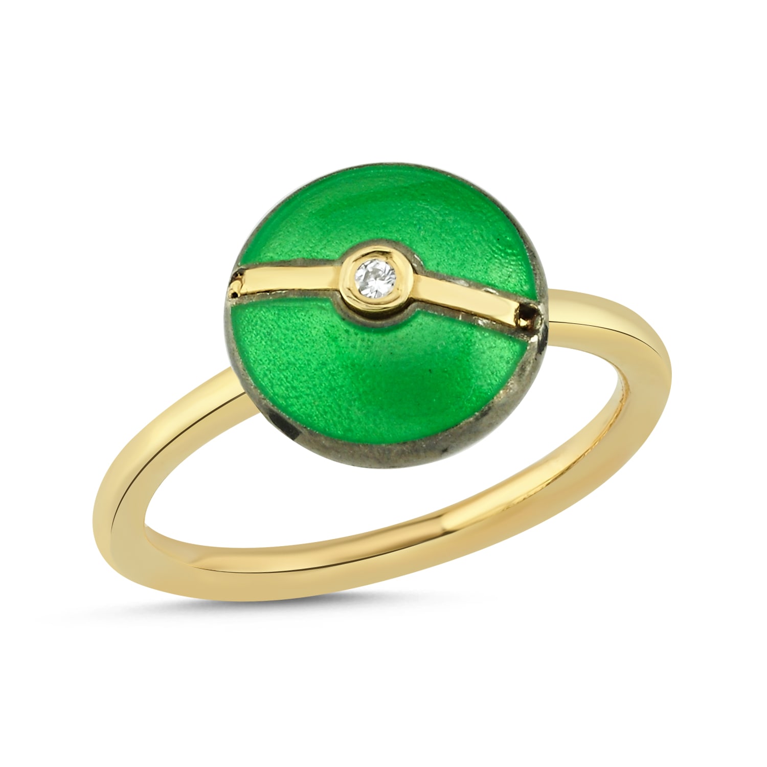 Ecce | Artisan Diamonds Women's Enamelled Mini Multi Diamond Buttons 14k Yellow Gold Ring - Green In Gold