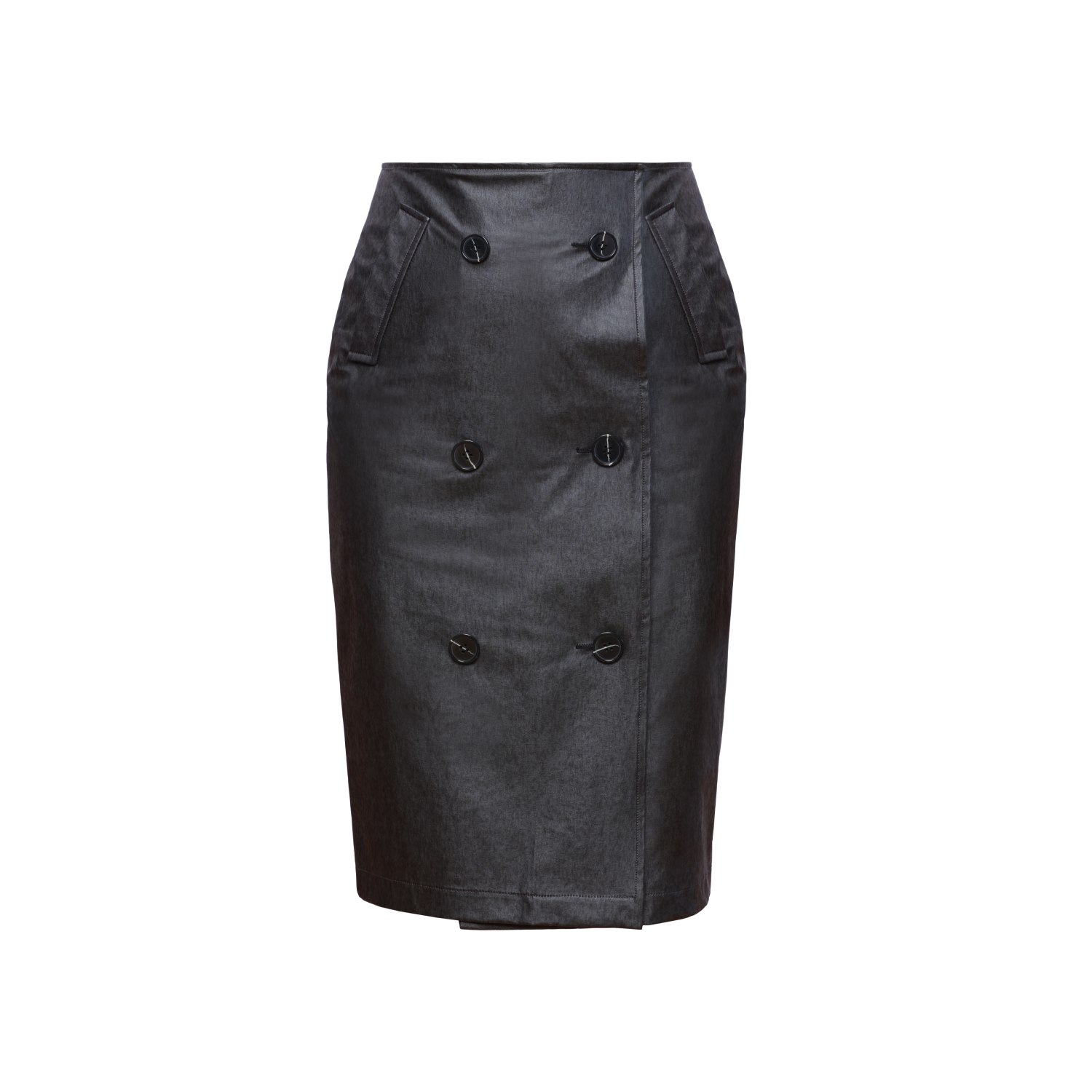 Zan Studio Women's Black Double Buttoned Straight Skirt In Grey/green/black