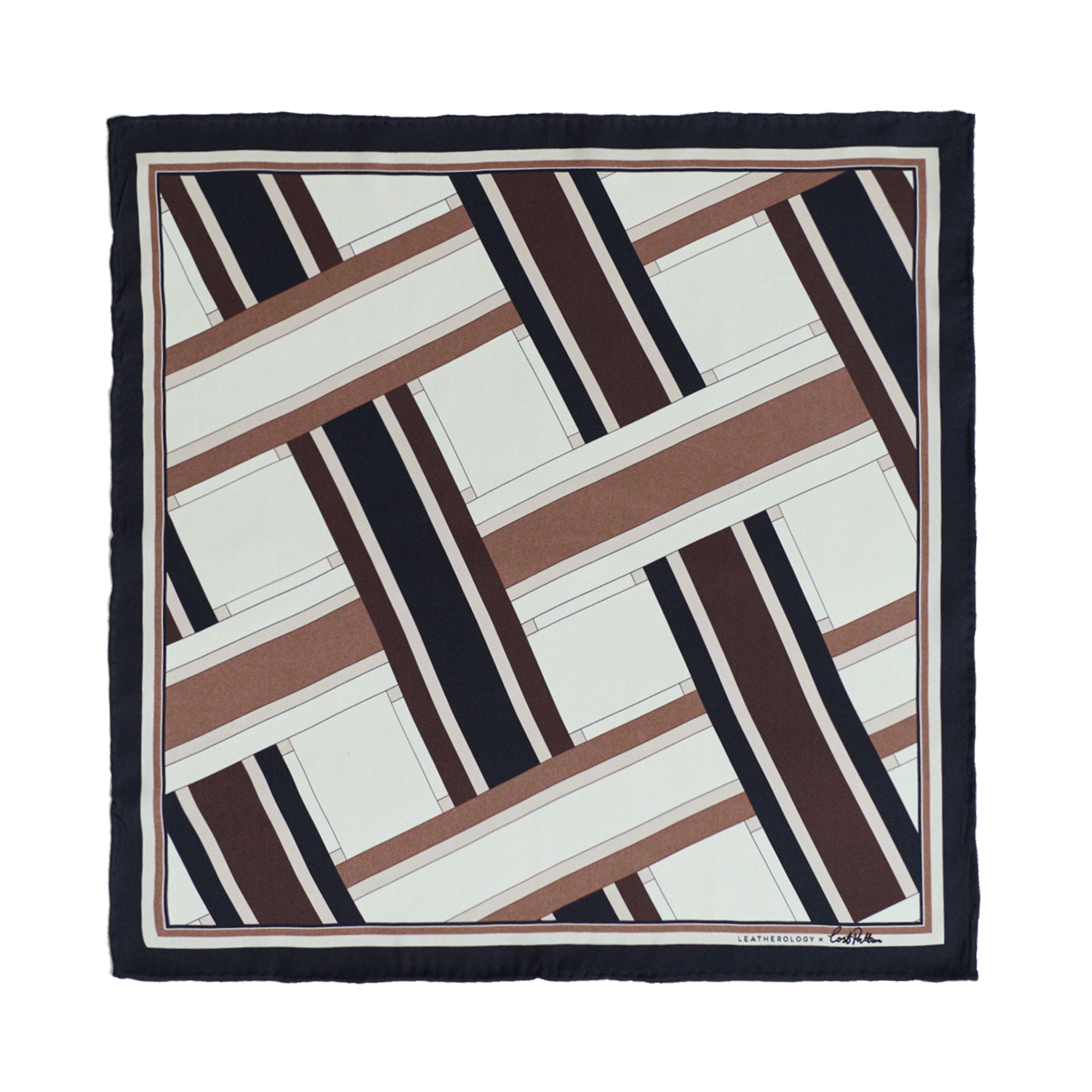 Men's Black / Brown Lost Pattern X Leatherology Silk Pocket Square | Lost Pattern Nyc