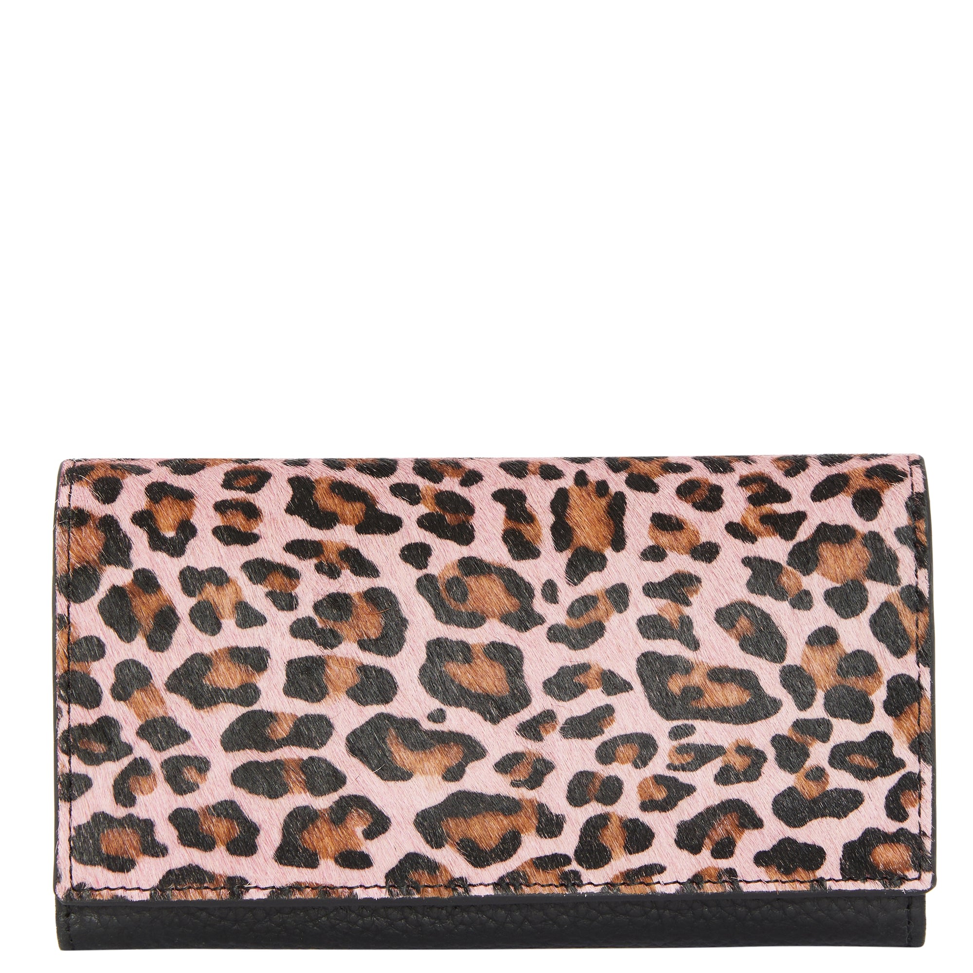 Brix + Bailey Women's Black / Pink / Purple Pink Animal Print Leather Multi Section Purse In Brown