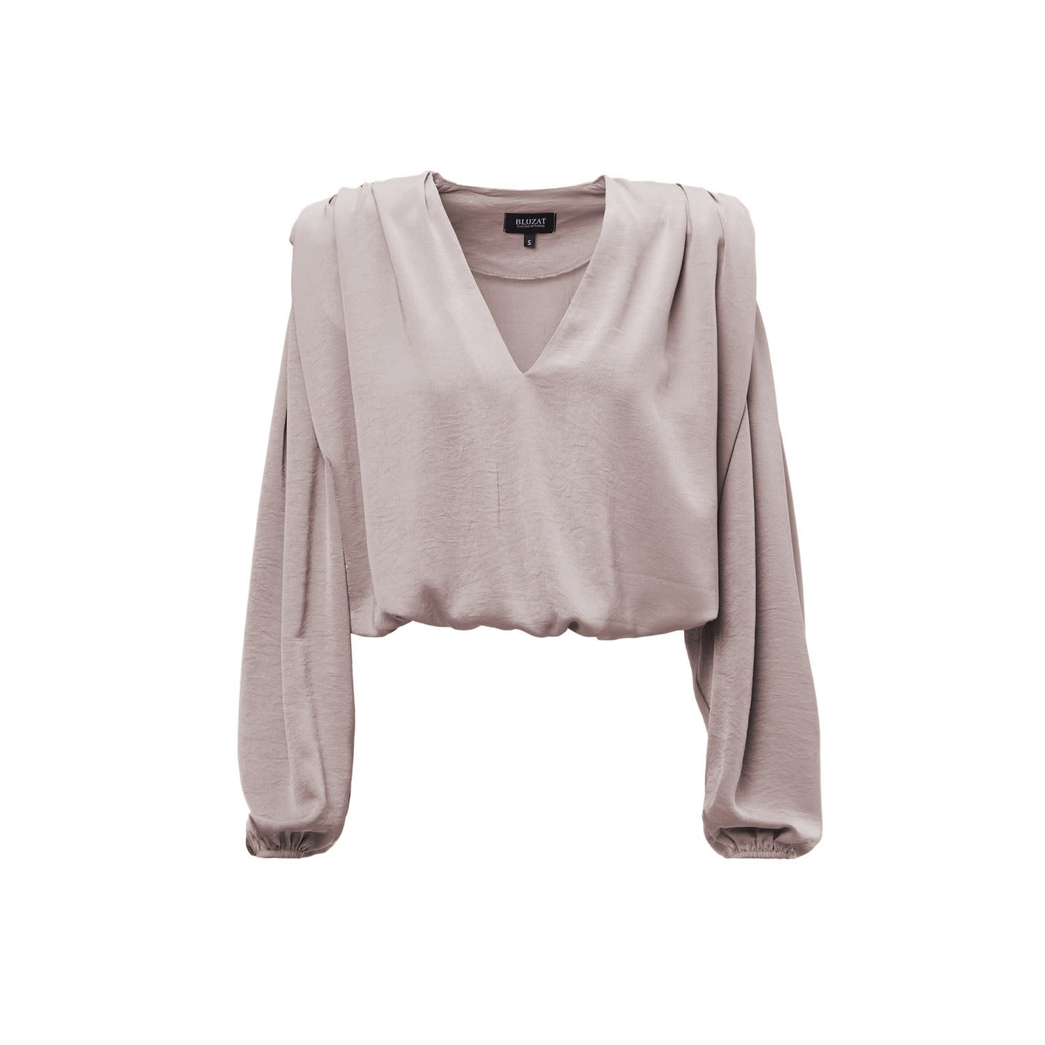 Bluzat Women's Neutrals Beige Blouse With Draping Detailing And Puffy Sleeves In Beige