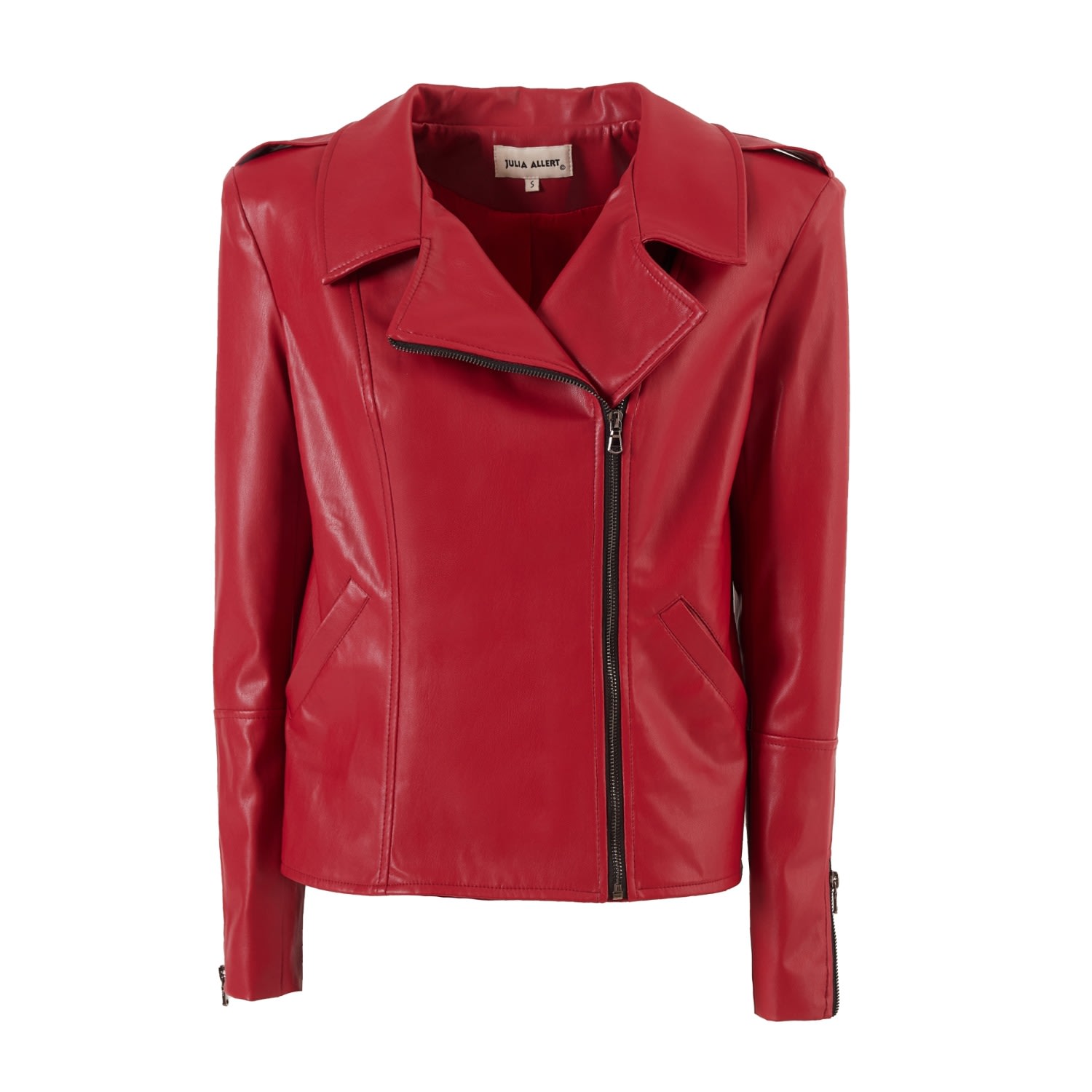 Julia Allert Women's Faux Leather Jacket With Shoulder Pads Red In Red