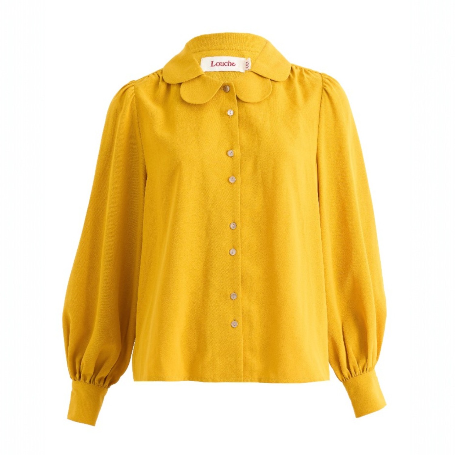 Louche Women's Yellow Octavia Moss Crepe Overlap Collar Shirt - Mustard