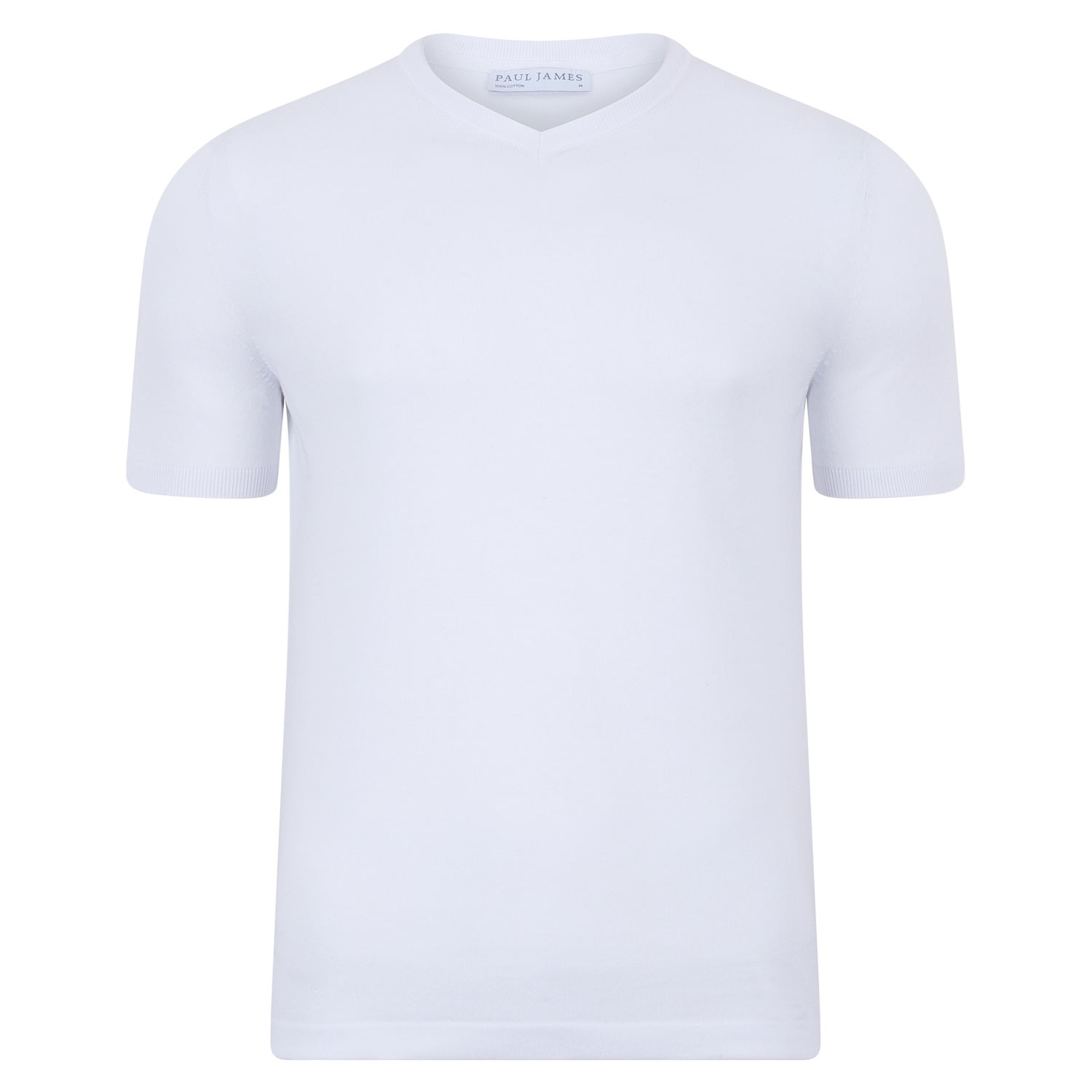 Mens Ultra Fine Cotton Hudson High V Neck Knitted T-Shirt - White 3Xl Paul James Knitwear