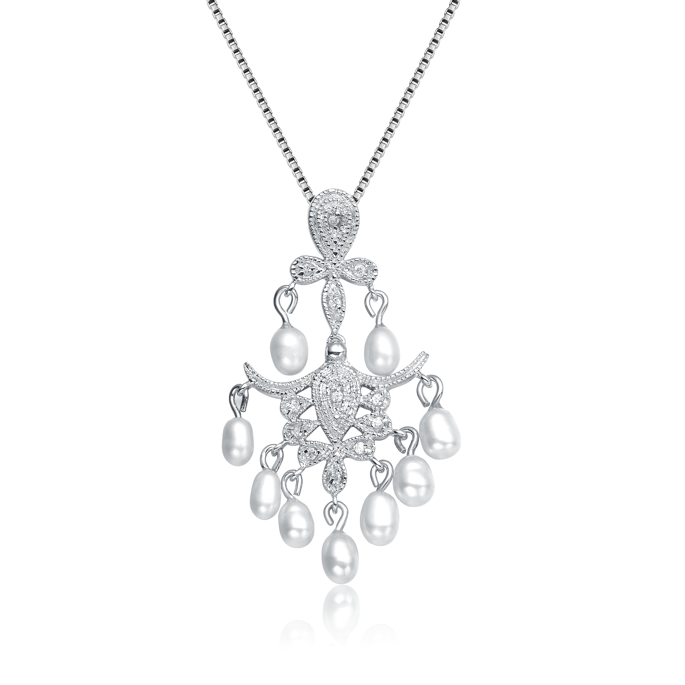 Women’s White / Silver Sterling Silver Cubic Zirconia Mini Chandelier Necklace Genevive Jewelry