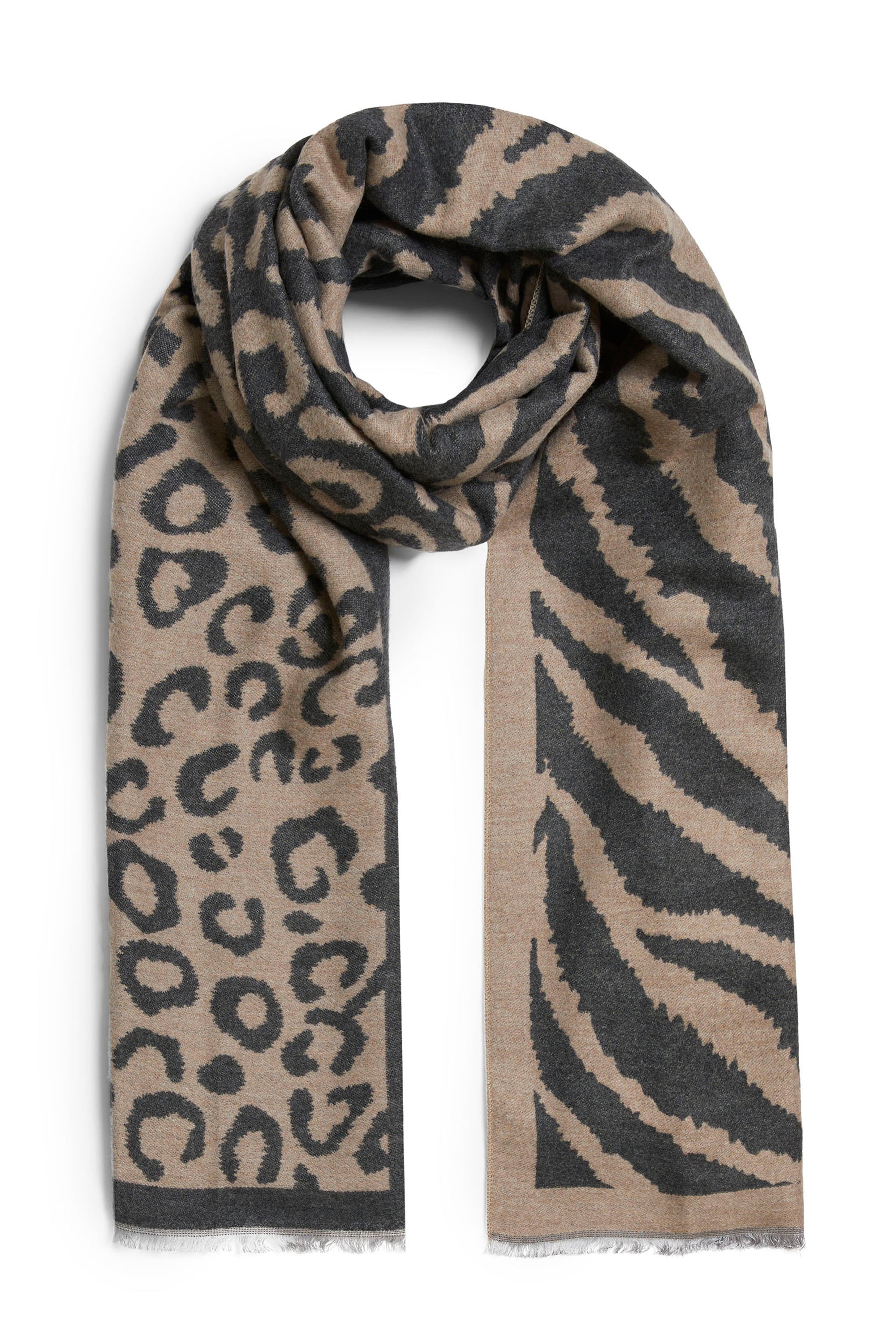 Women’s Leopard-Zebra Print Scarf Beige-Brown One Size James Lakeland