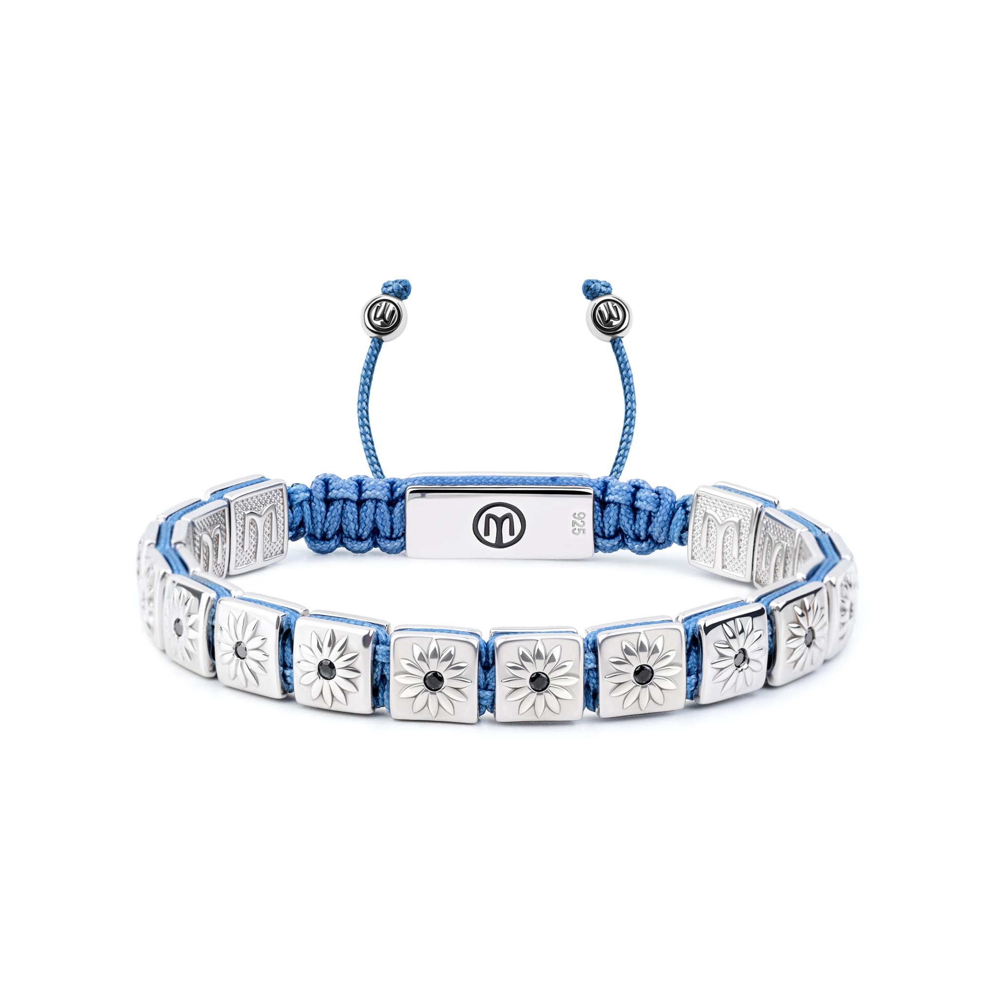 Mahigan Women's Blue / Silver Silver Macrame Bracelet With Black Moissanites & Sky Blue String - The Sun Wor