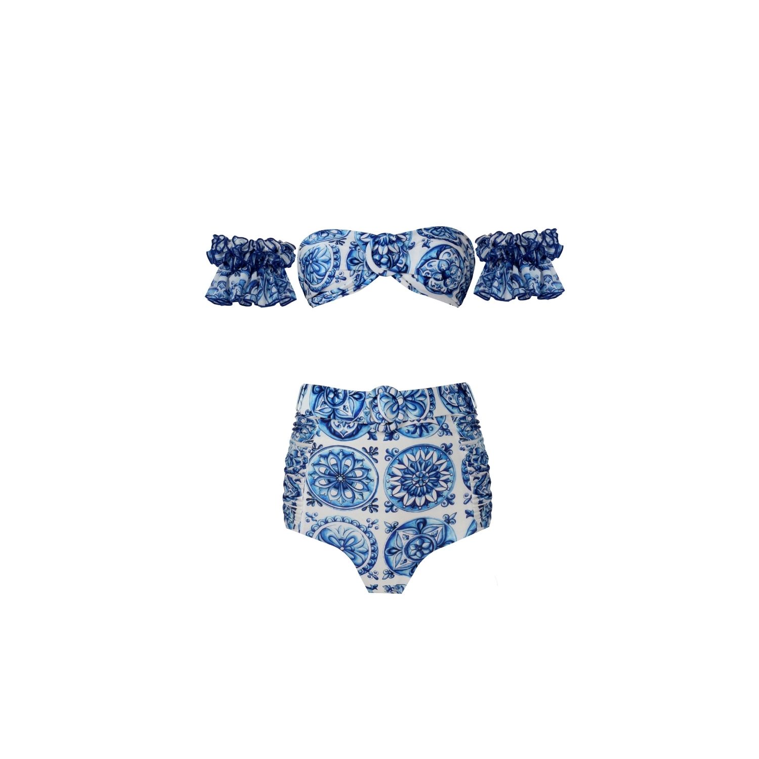 Nur Karaata Women's Blue Marigold Bleu Blanc Bikini Set In Blue