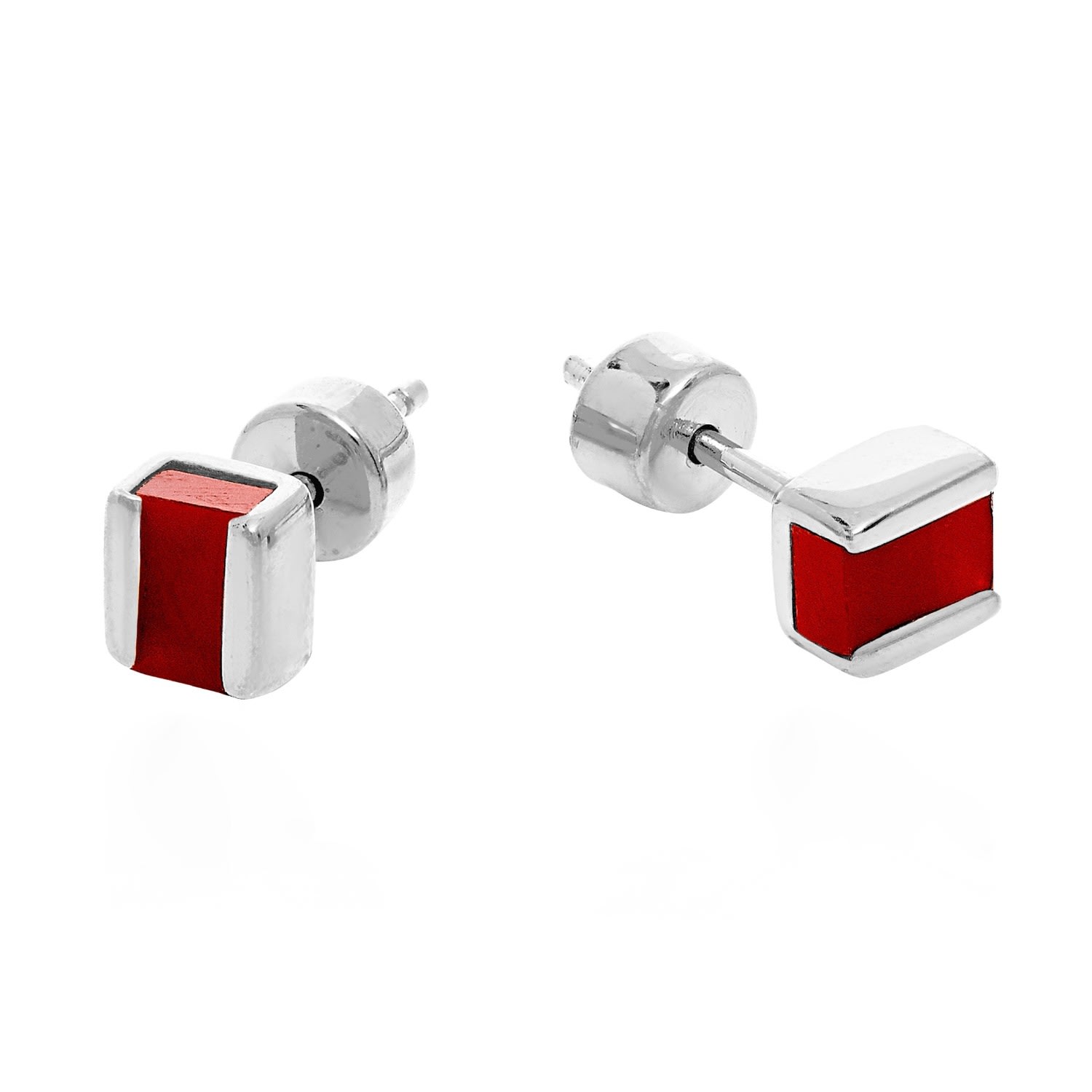Neola Design Women's Silver Red Onyx Cubo Studs In Silver
