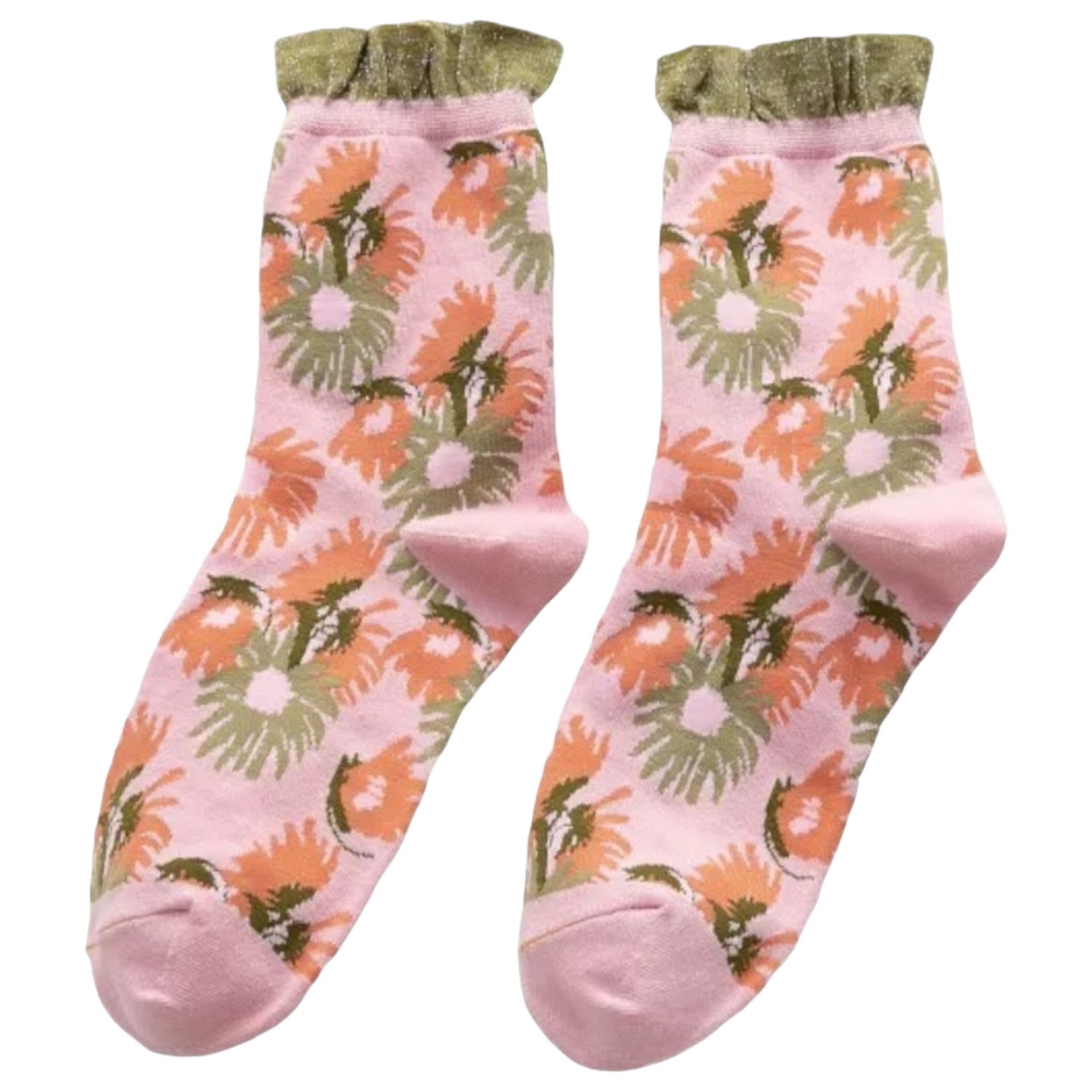 Women’s Garden Party Cotton Sock - Peach - One Size High Heel Jungle by Kathryn Eisman