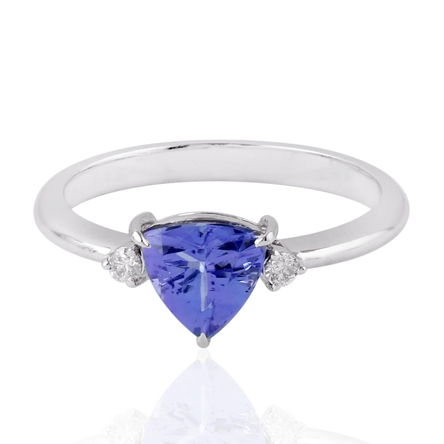 Women’s White / Blue Natural Diamond Tanzanite Solitaire Ring 18K White Gold Jewelry Artisan