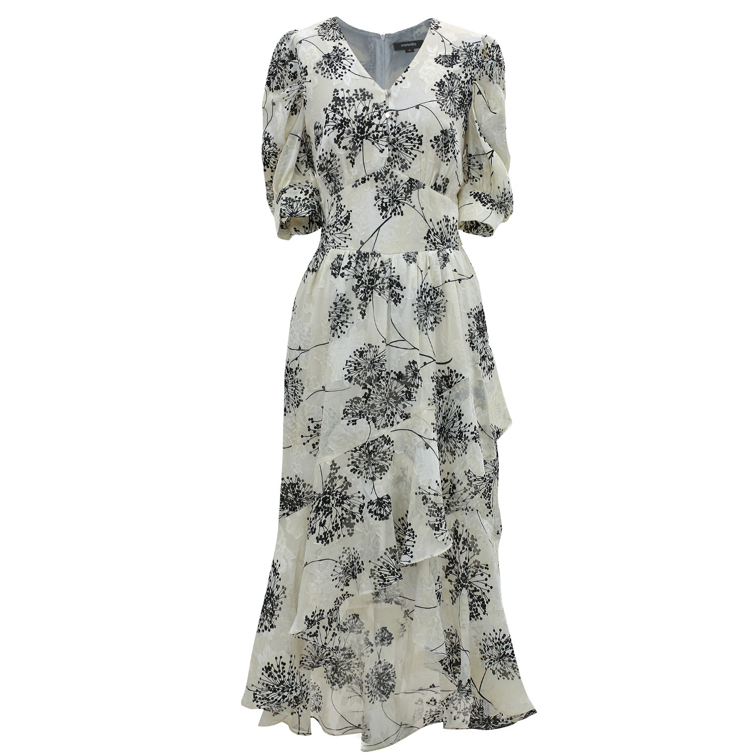 Smart And Joy Women's White Linear Flower Print Plunging Hem Dress In White