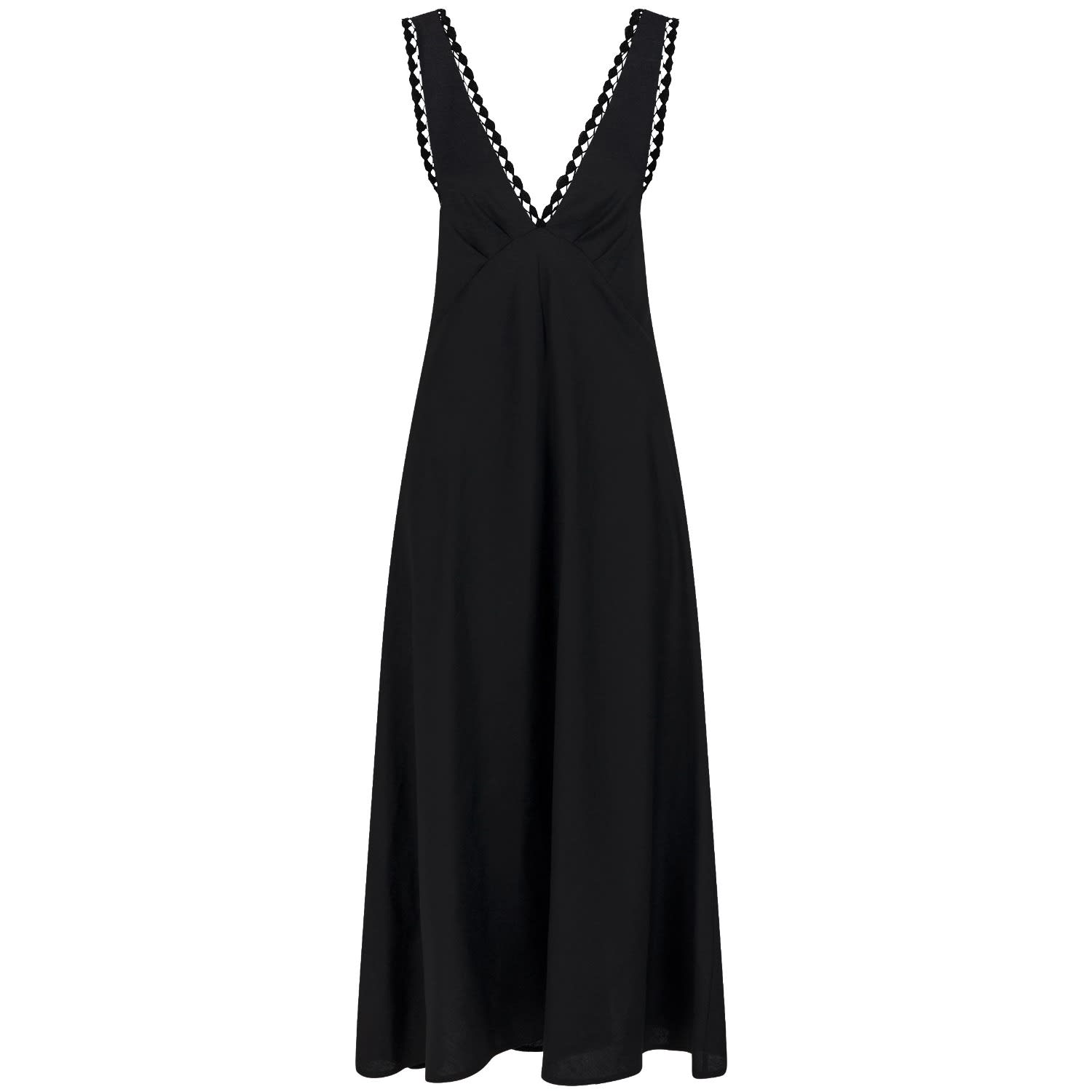 Women's Black Embroidered Lace Linen Maxi Dress | S/M | Langner