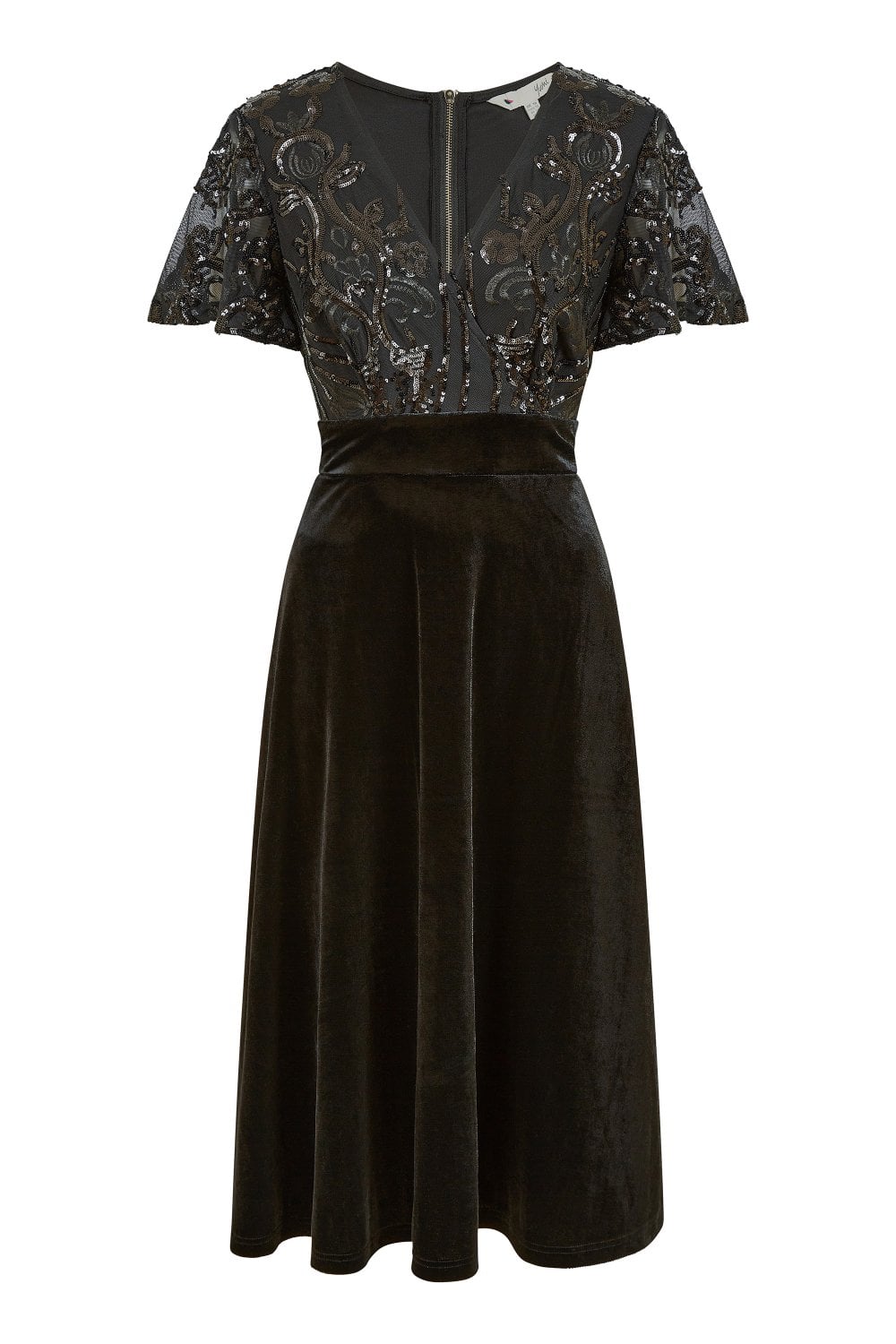 Yumi Women's  Black Embellished Velvet Wrap Skater Midi Dress In Black