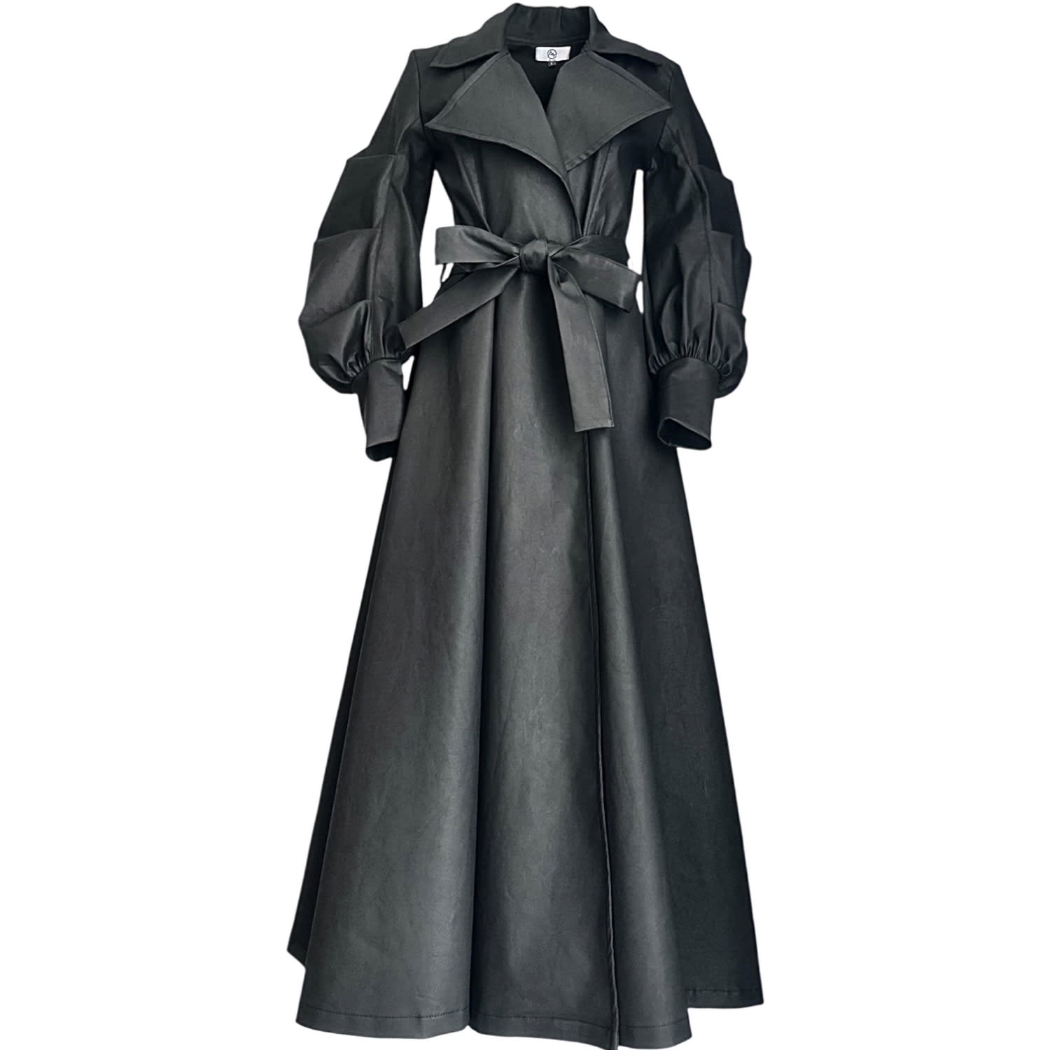 Adrenaline Fashion Womens Black Maxi Trench Coat Cotton Denim Leather Look With Belt In Black