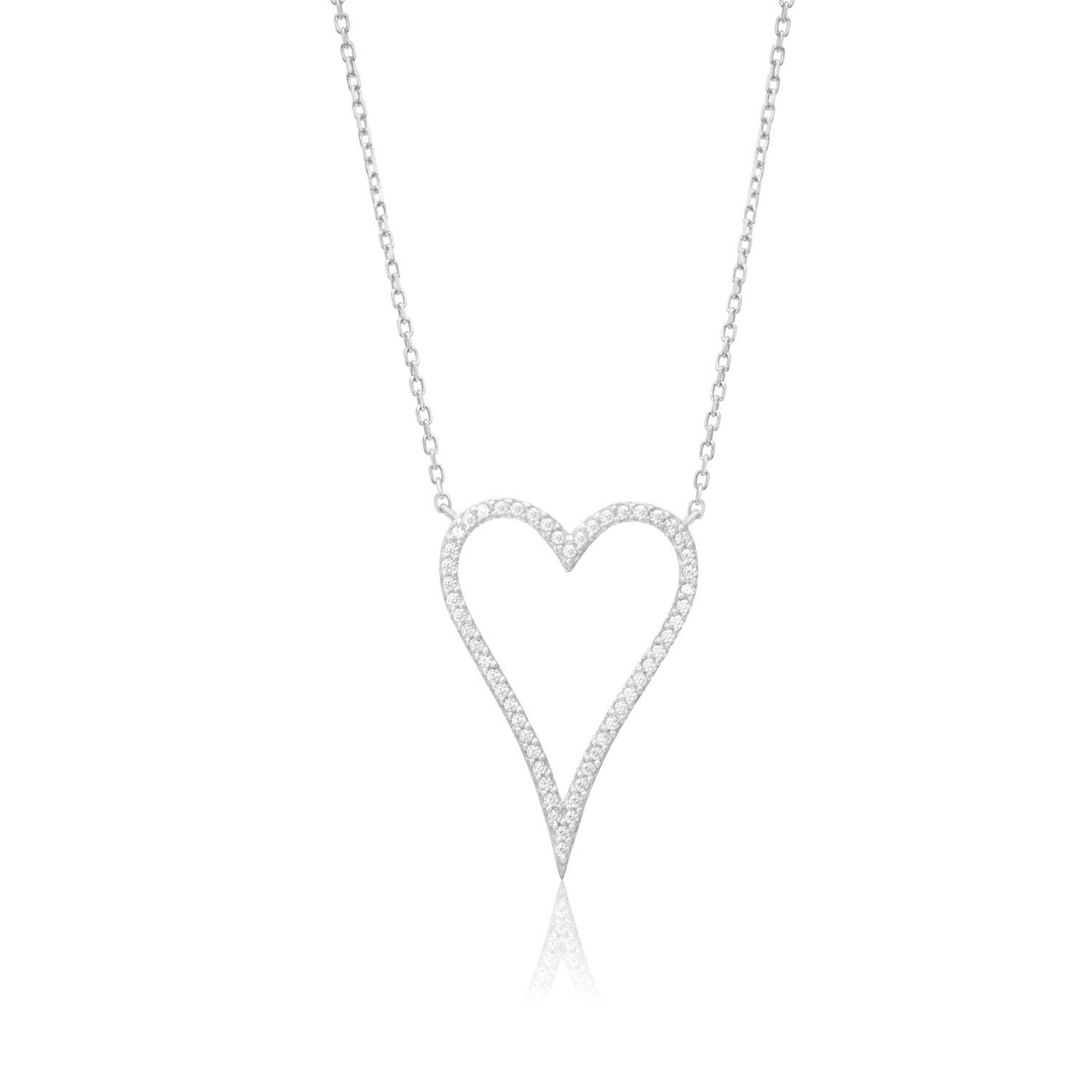 Shymi Women's Thin Cut Out Pave Heart - Silver