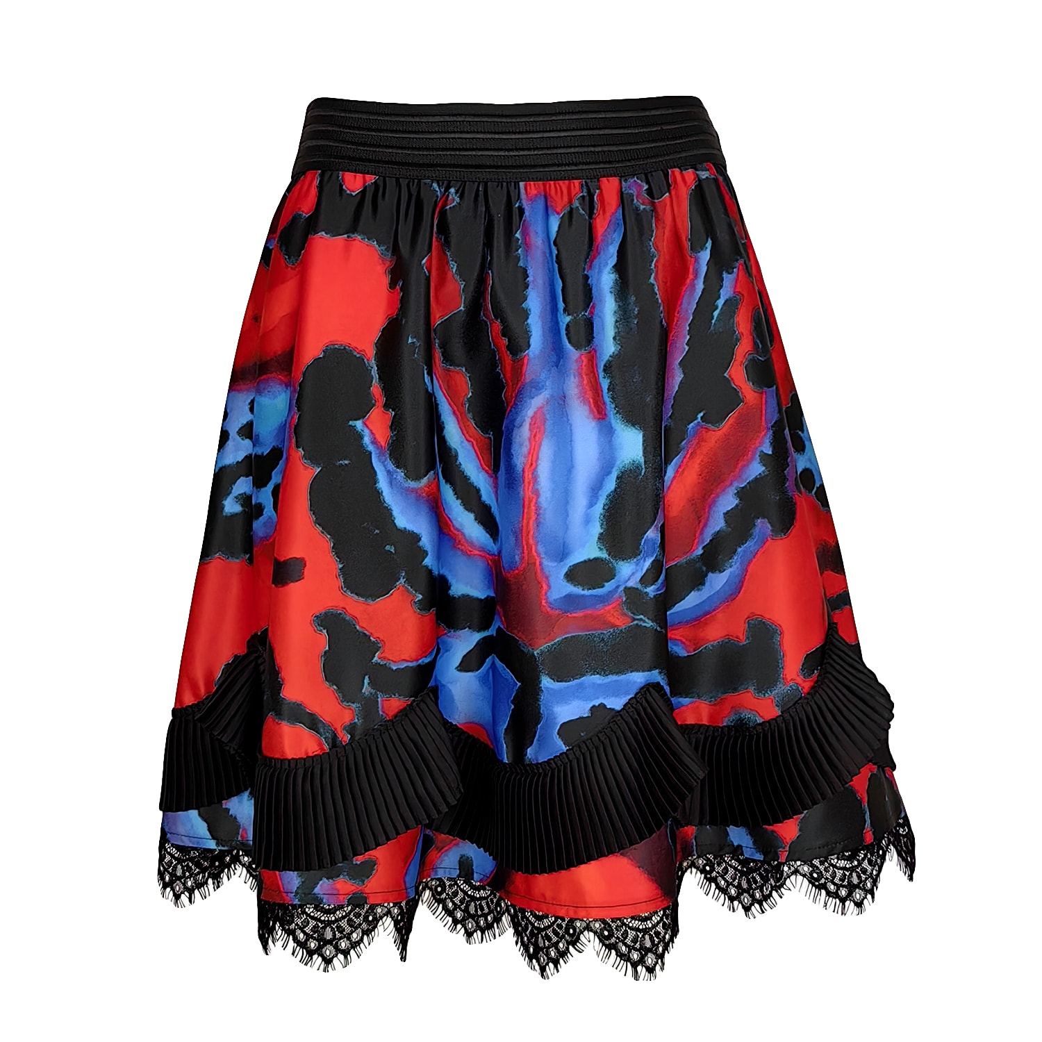 Women’s Flared Circle Skirt With Pleated Chiffon & Lace Trim Details Extra Small Lalipop Design