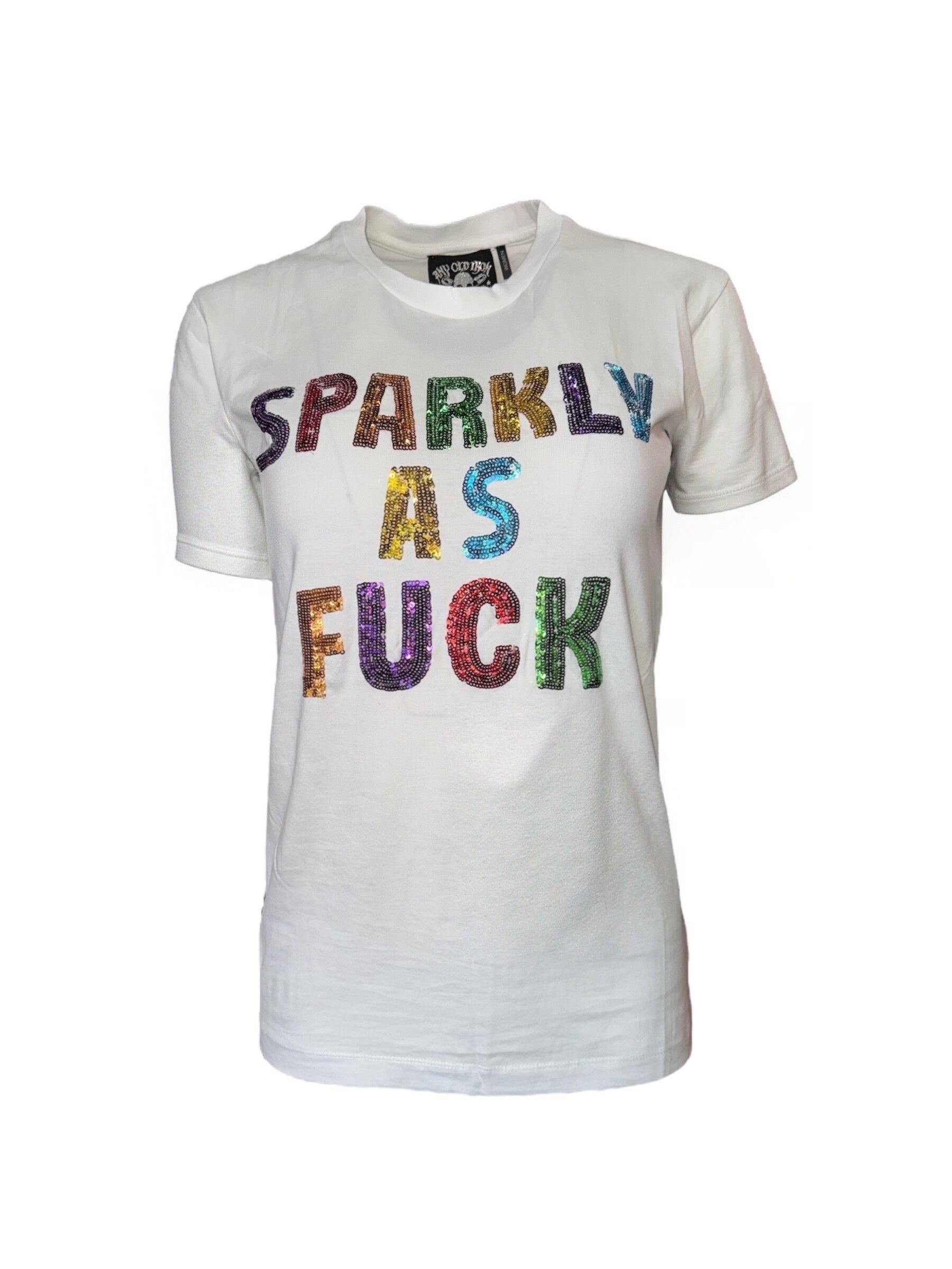 Any Old Iron Women's Rainbow Sequin Sparkly As Fuck White T-shirt In White