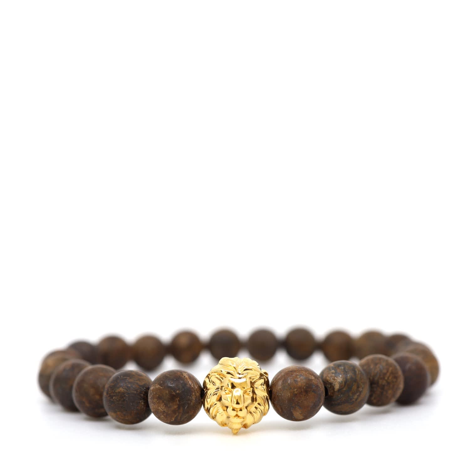 Shar Oke Men's Brown / Gold Bronzite & Lion Beaded Bracelet In Multi