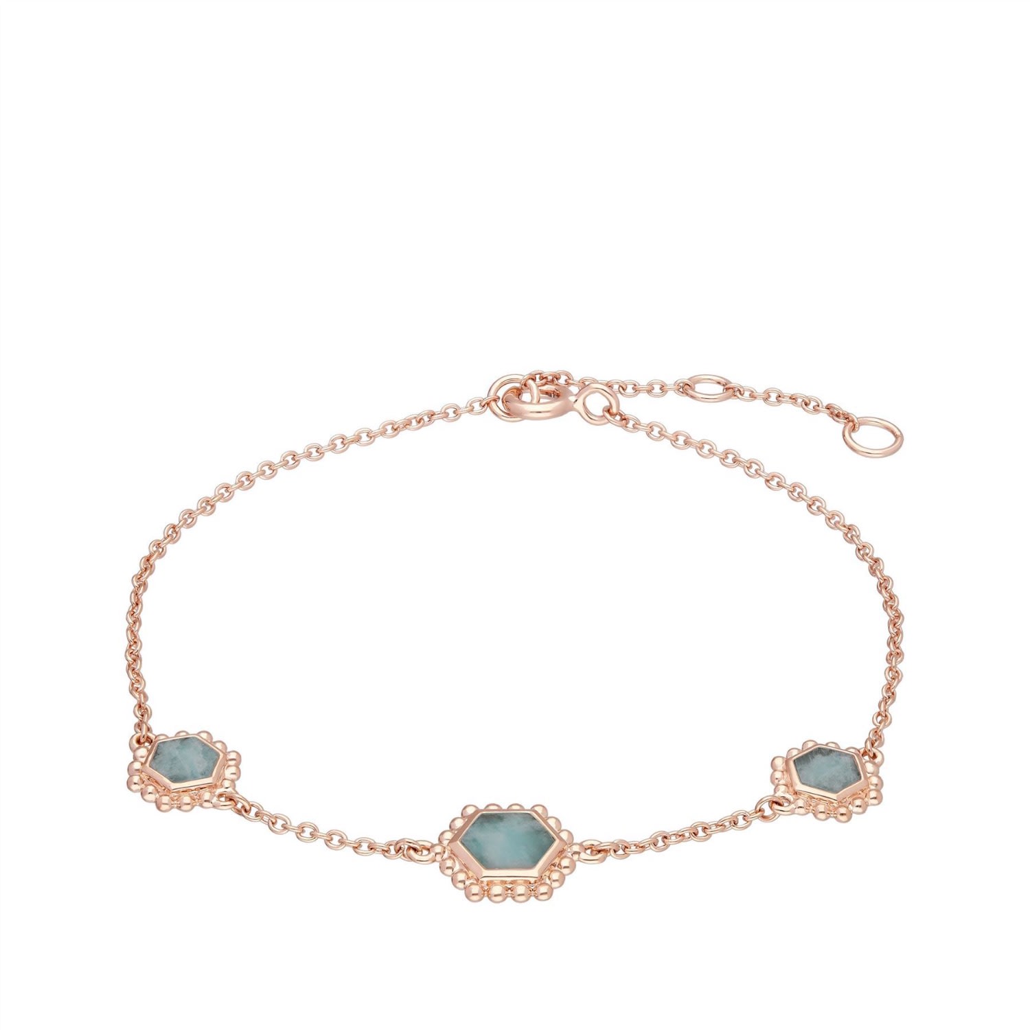 Women’s Blue Amazonite Flat Slice Hex Chain Bracelet In Rose Gold Sterling Silver Gemondo