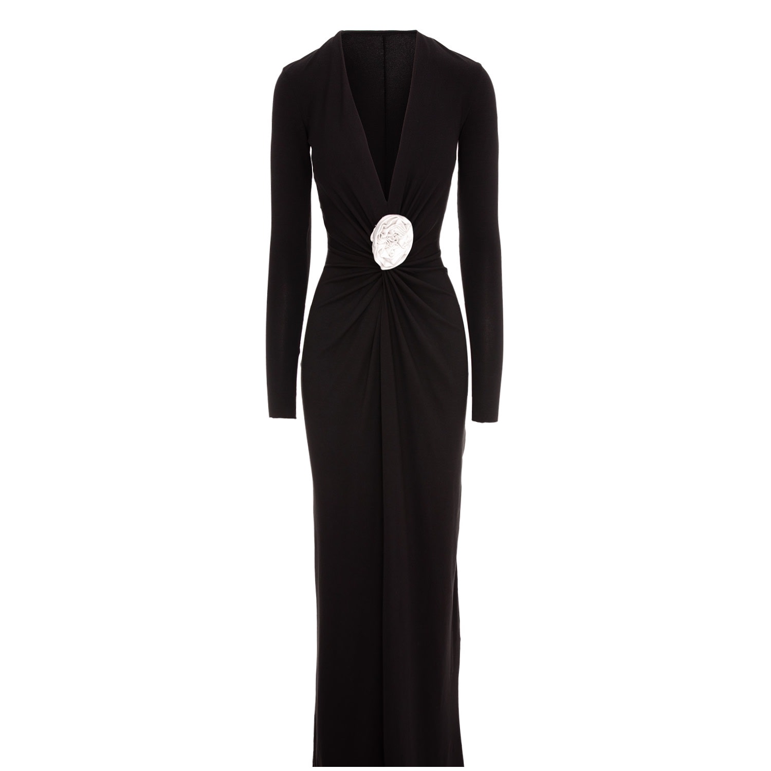 Women’s Black Mallorca Slinky Jersey Maxi Dress With Fixed Rosette Detail M/L Roserry