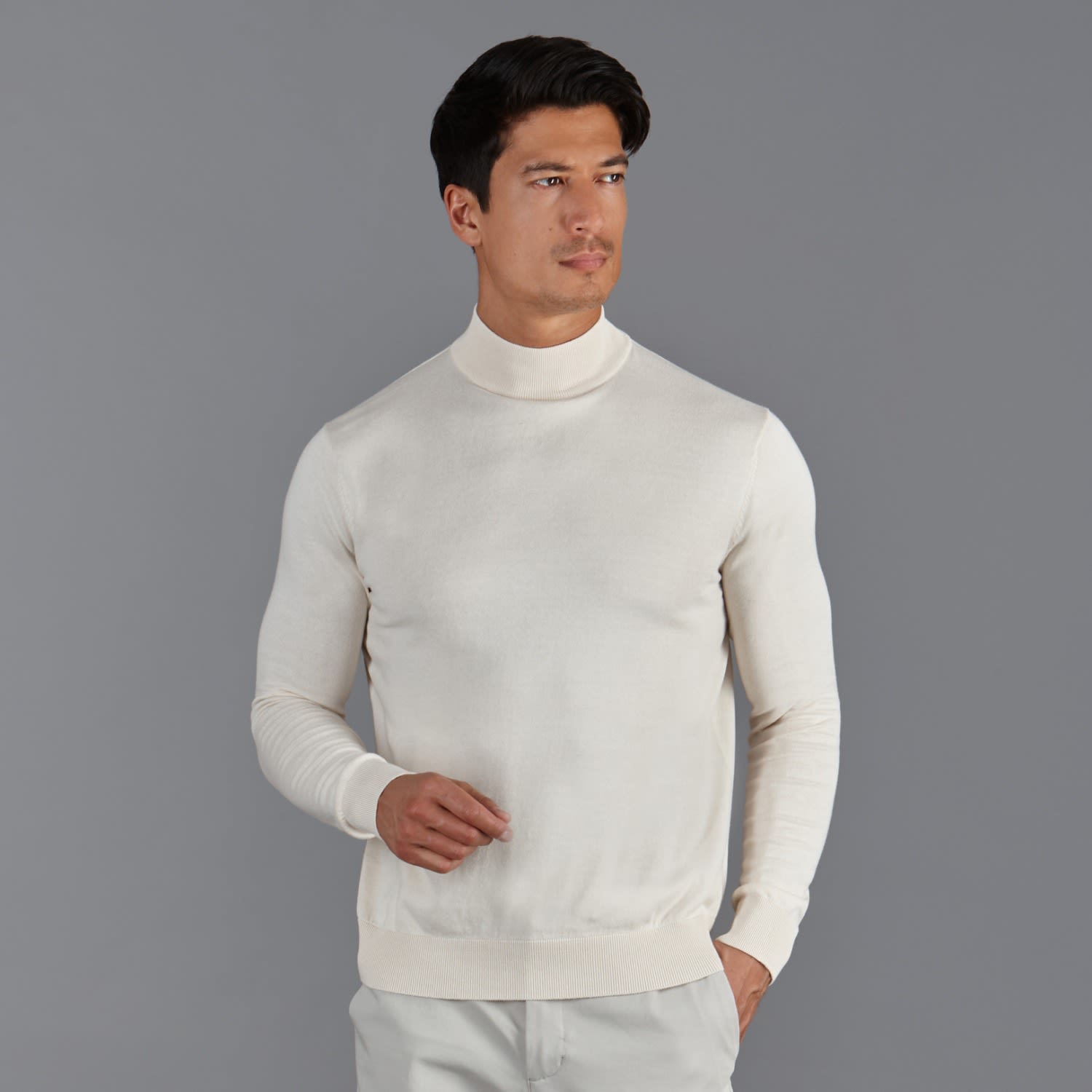 Mock Turtleneck Mens Cotton Roll Neck Mens Ultra Fine Cotton Mock - Main Image