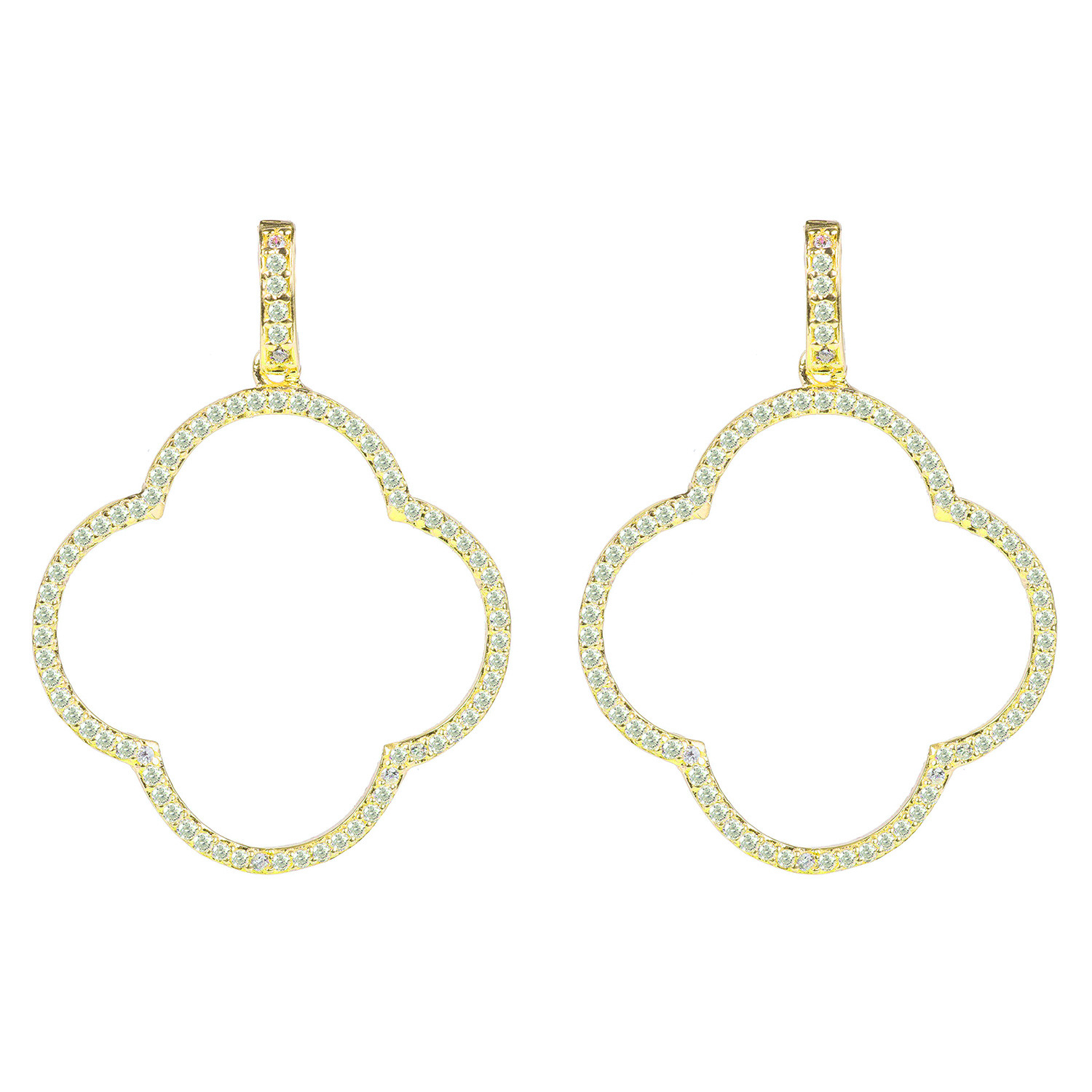 Women’s Gold / White Open Clover Large Drop Earrings White Cz Gold Latelita