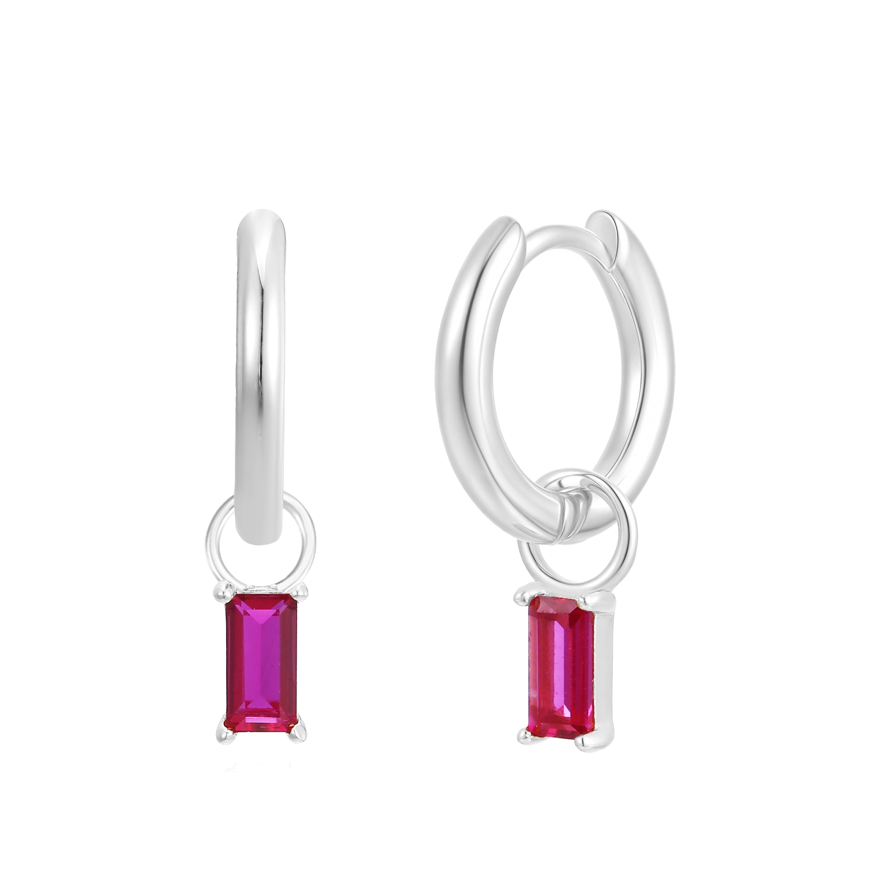Gold Trip Women's Red / Silver July Huggie Hoop Birthstone Charm Earrings In Silver In Metallic