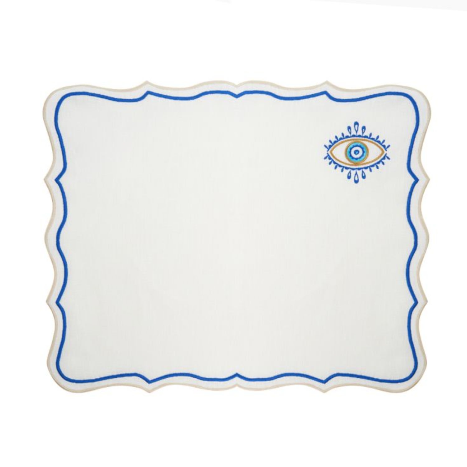 Km Home Collection Evil Eye Embroidery Linen Placemat Set Of 2 In Blue