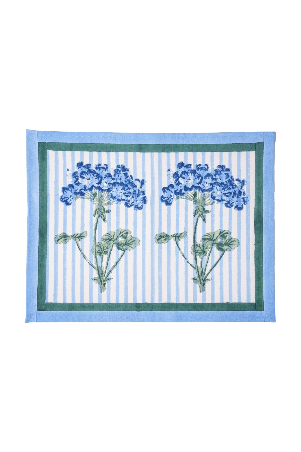 Inner Child Green / Blue / White Blue Hydrangea Blockprint Placemat, Set Of Two
