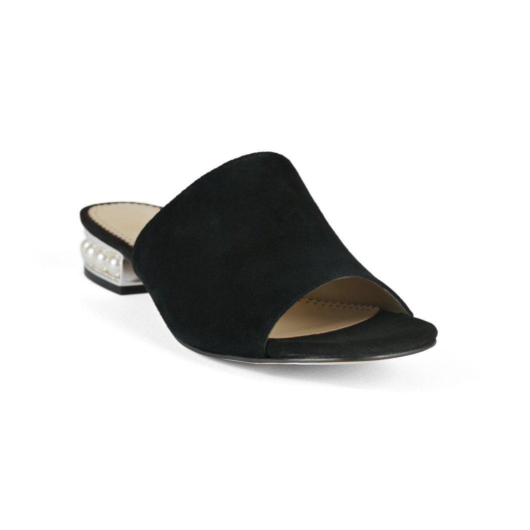 Allegra James Women's Blanche Black Suede Wedding Evening Day Low Heel Sandal Slide In Black