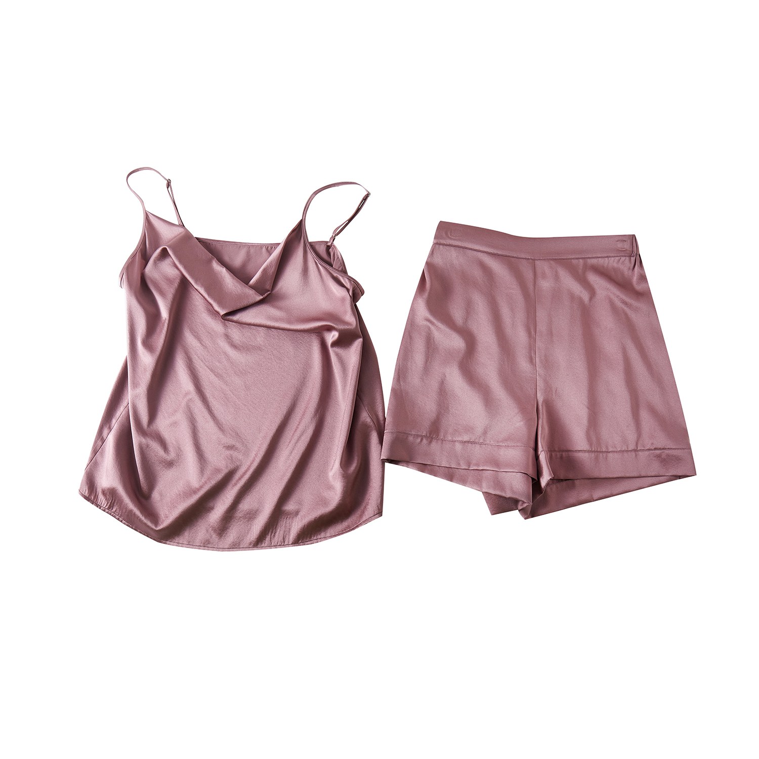 Soft Strokes Silk Women's Pink / Purple Pure Mulberry Silk Cowl Neck Camisole And High Waist Shorts Set Purple In Pink/purple