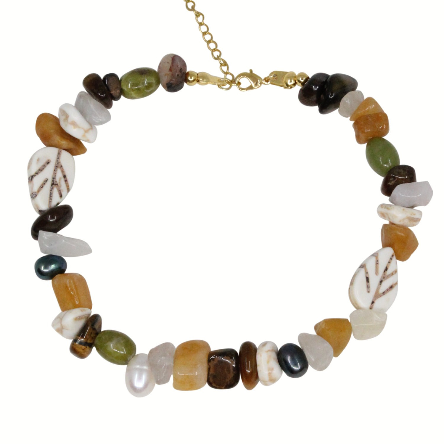 Ninemoo Women's Brown / Neutrals / Pink Autumn Elegance Gemstone And Pearl Bracelet In Multi