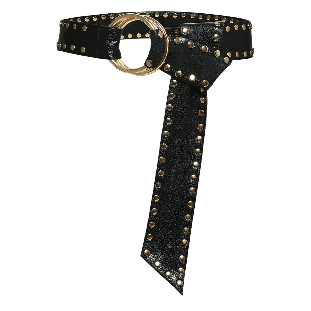 Women’s Leather Studded Belt - Black One Size Beltbe