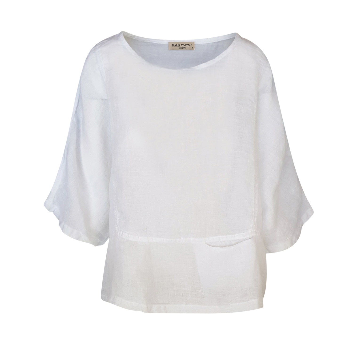 Haris Cotton Women's Front Left Pocket Linen Gauze Blouse - White In White