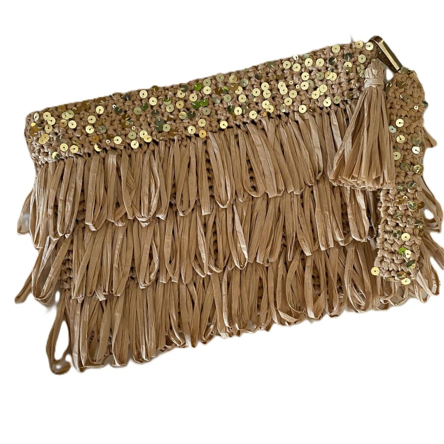 Springmoonatelier Women's Neutrals Luxury Star Cream – Sequin And Tassel Handmade Raffia Handbag